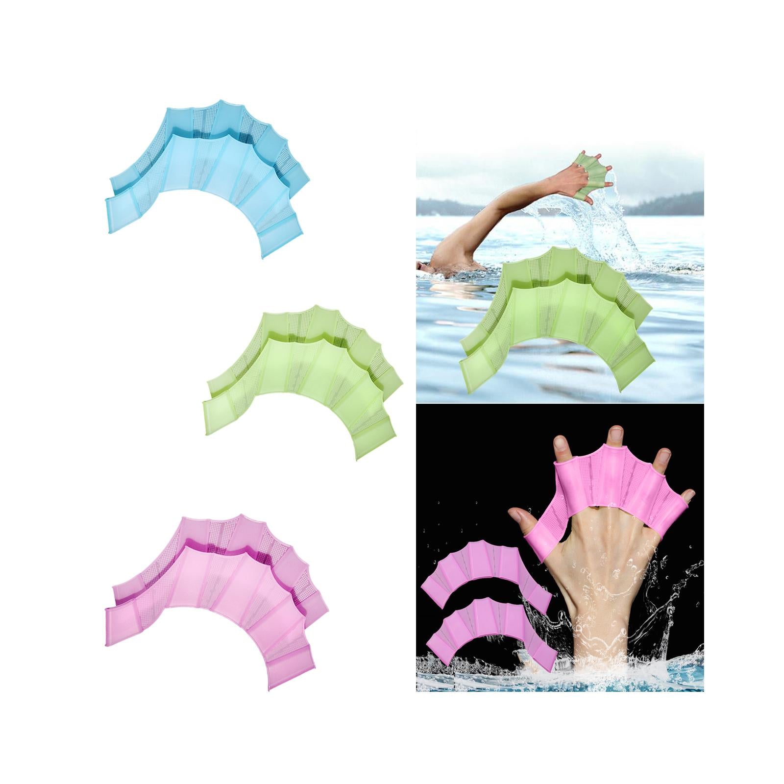 2xSwimming Hand Fins Webbed Swimming Gloves for Diving Swimming Water Exercise Blue S Kids