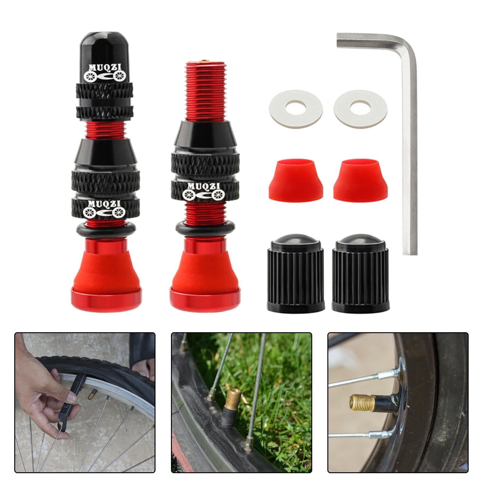 Bike Valve Durable Road Bike A/V Tubeless Rim Valve for Road Bicycle Red