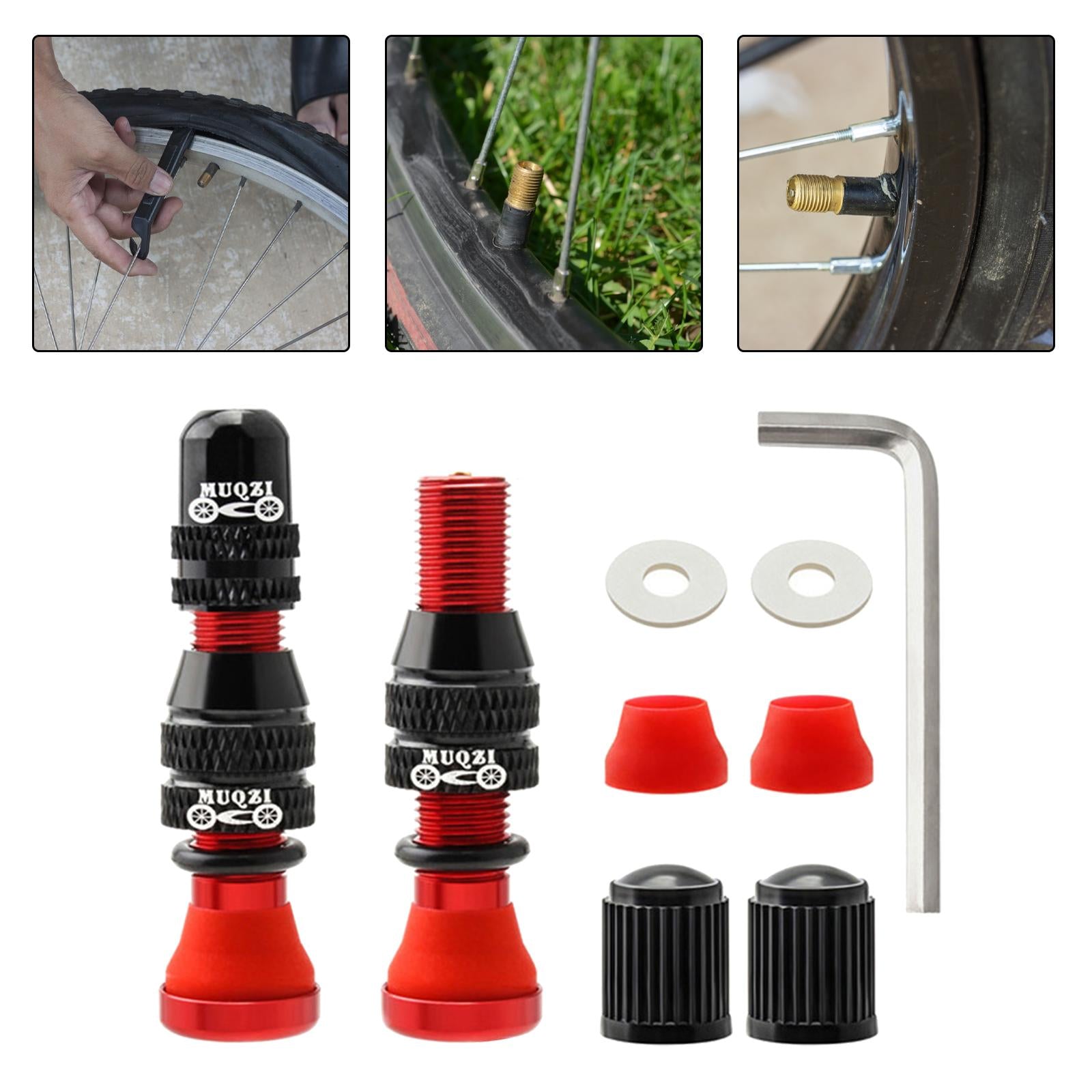 Bike Valve Durable Road Bike A/V Tubeless Rim Valve for Road Bicycle Red