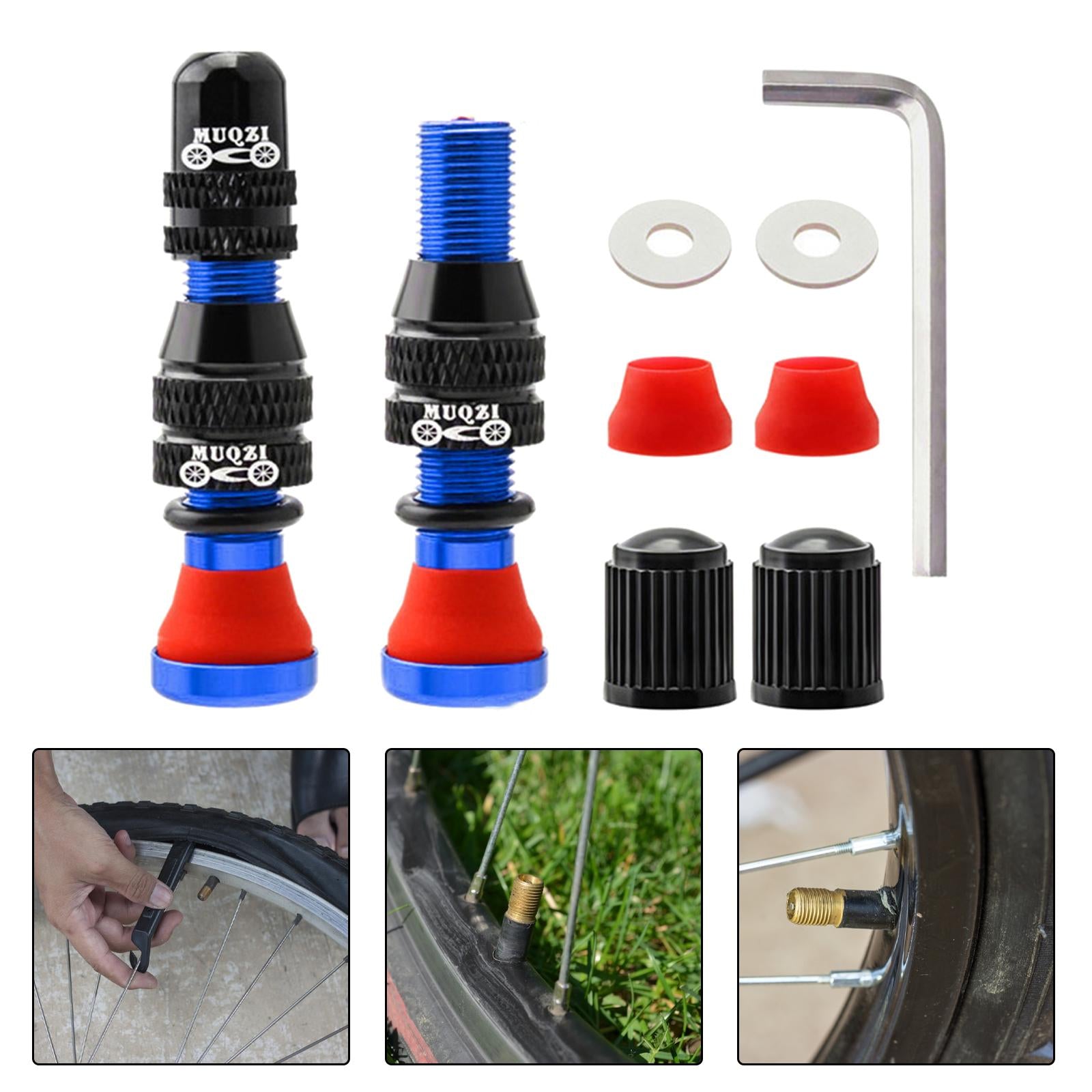 Bike Valve Durable Road Bike A/V Tubeless Rim Valve for Road Bicycle Blue