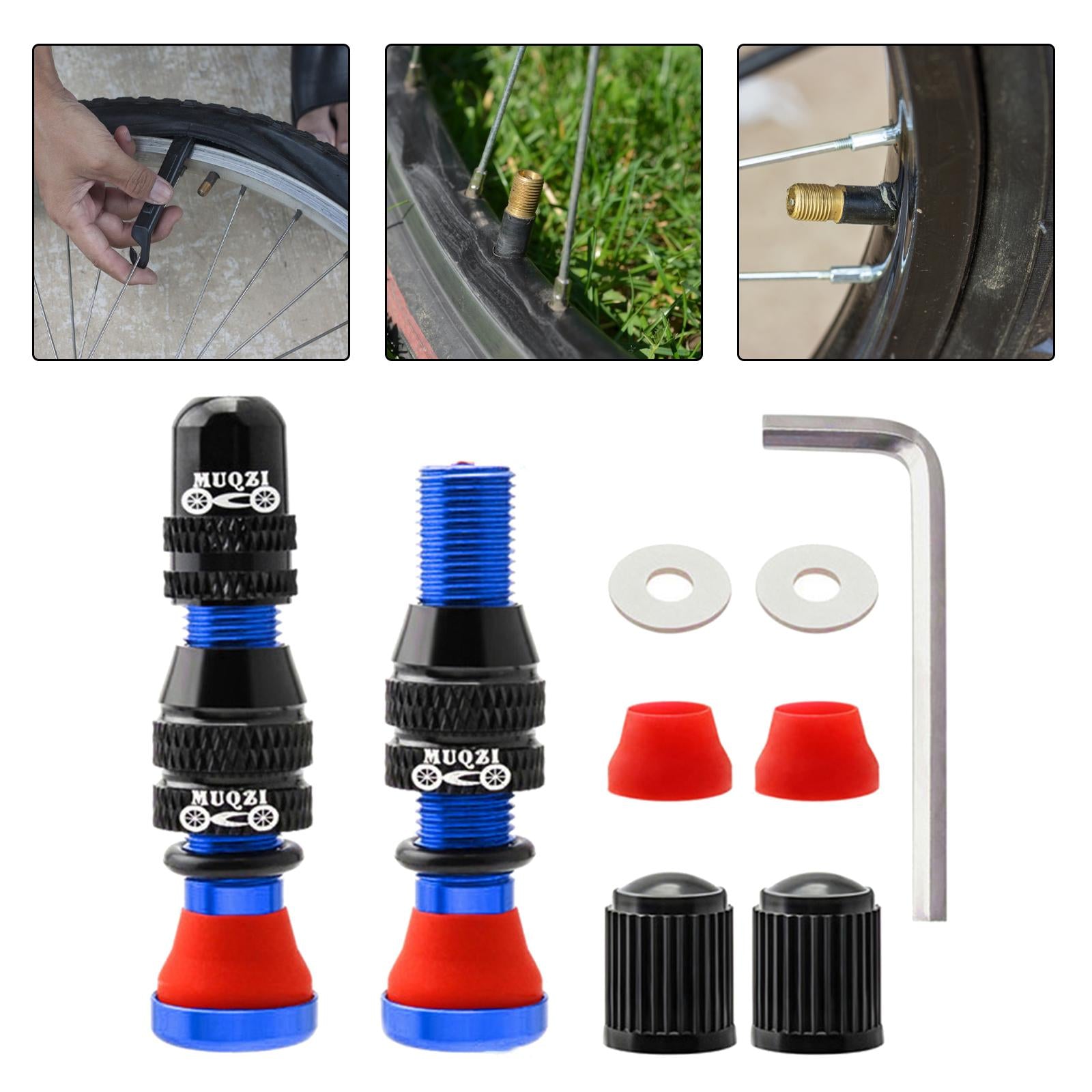 Bike Valve Durable Road Bike A/V Tubeless Rim Valve for Road Bicycle Blue