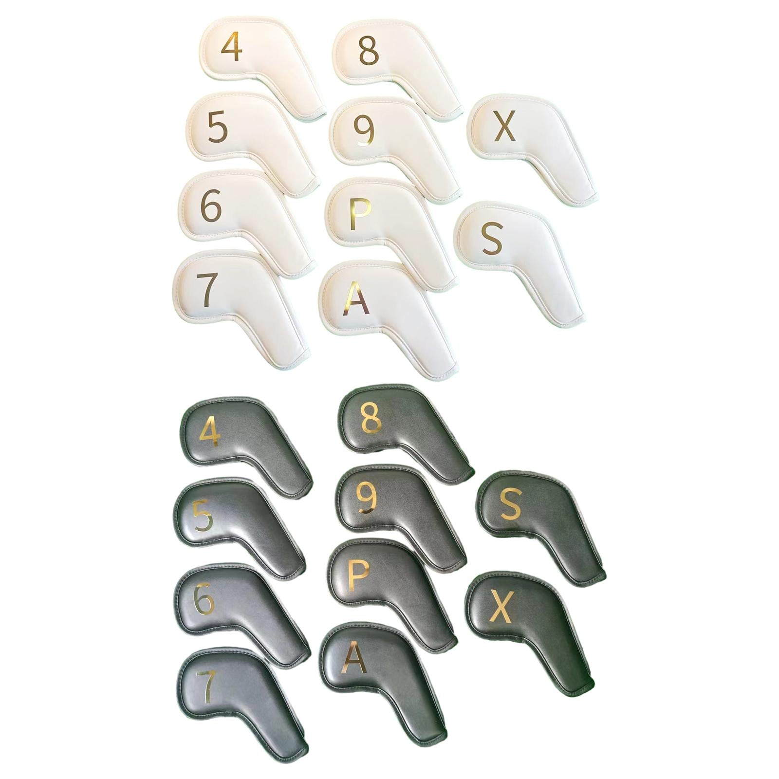10Pcs Golf Iron Head Covers Golf Iron Headcovers PU Leather Golf Club Covers White