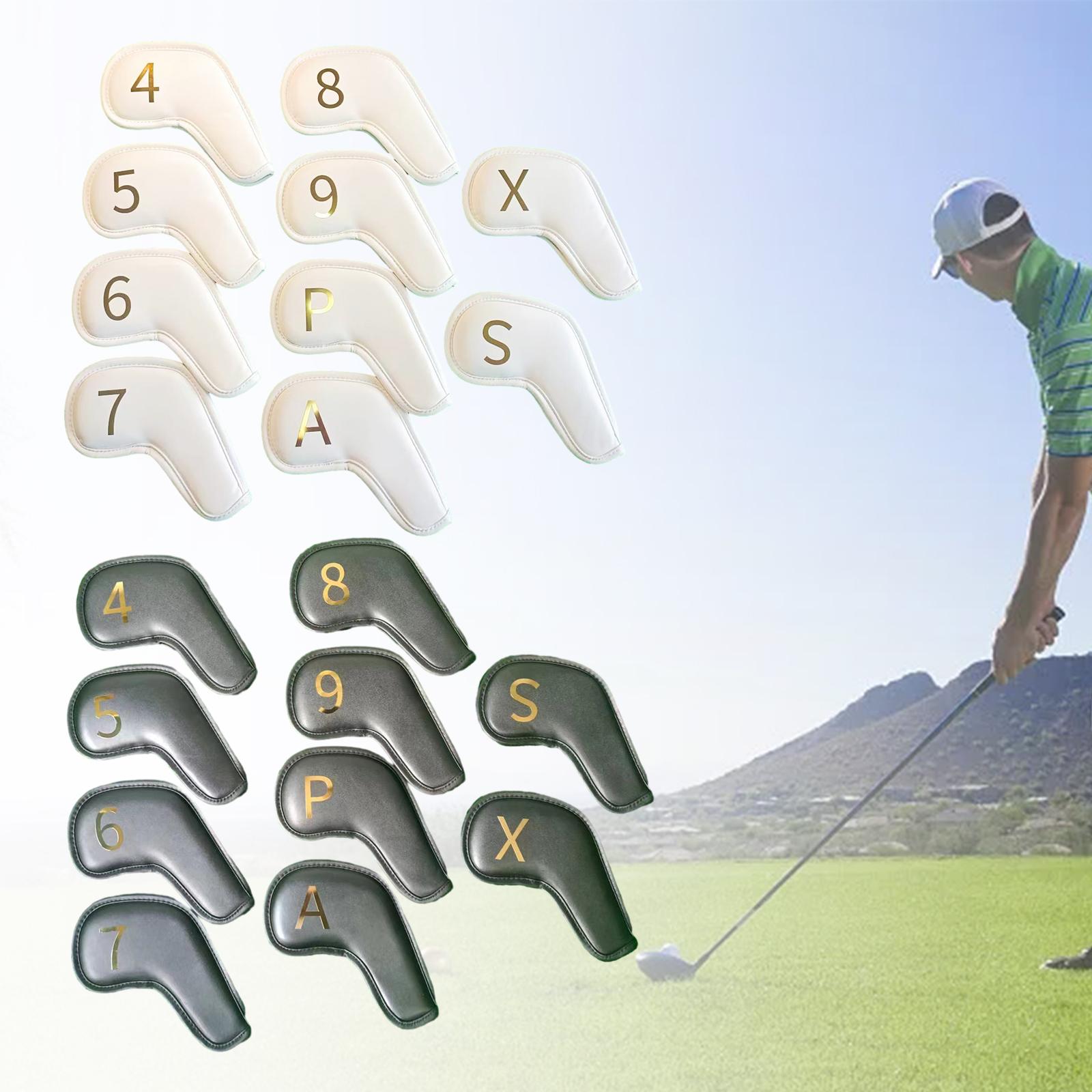 10Pcs Golf Iron Head Covers Golf Iron Headcovers PU Leather Golf Club Covers White