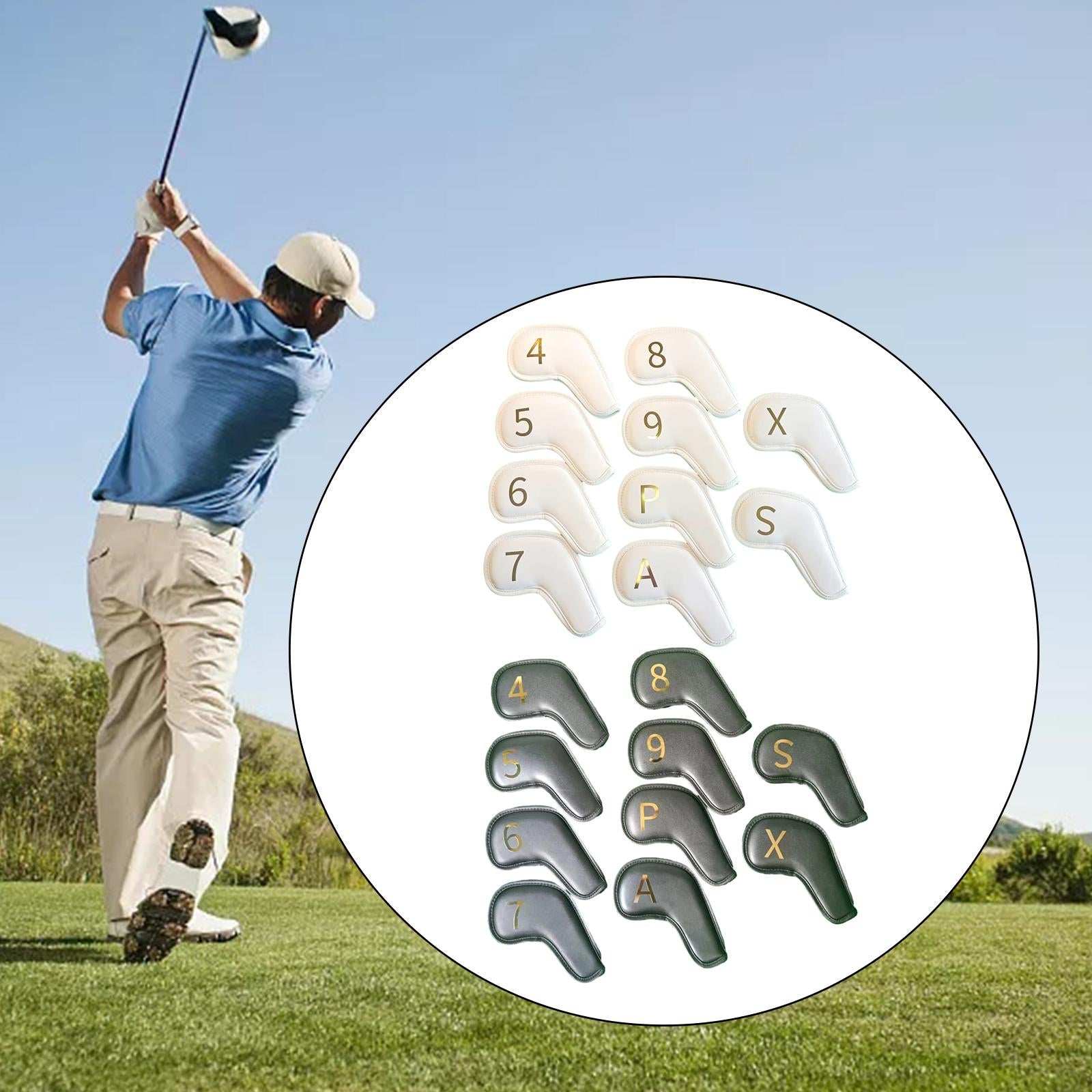 10Pcs Golf Iron Head Covers Golf Iron Headcovers PU Leather Golf Club Covers White