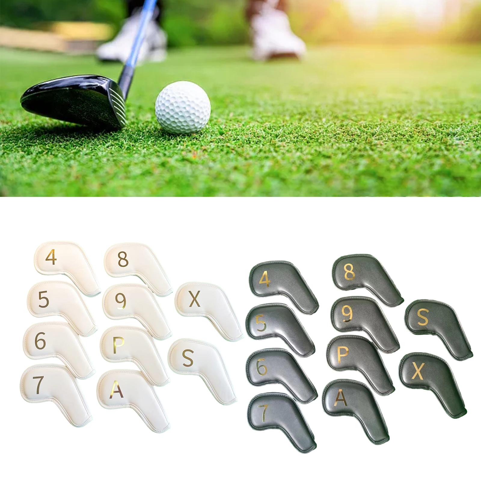 10Pcs Golf Iron Head Covers Golf Iron Headcovers PU Leather Golf Club Covers White