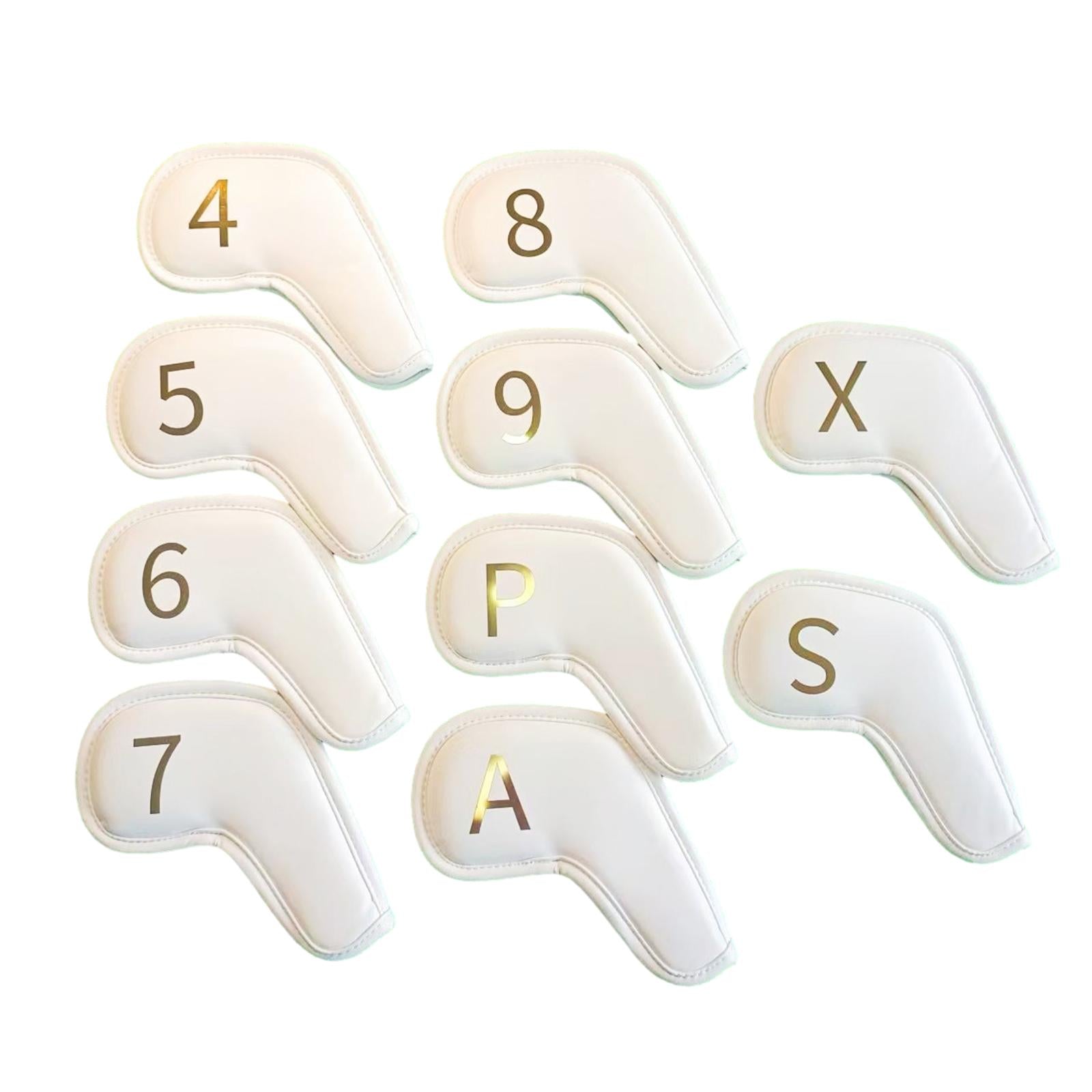 10Pcs Golf Iron Head Covers Golf Iron Headcovers PU Leather Golf Club Covers White