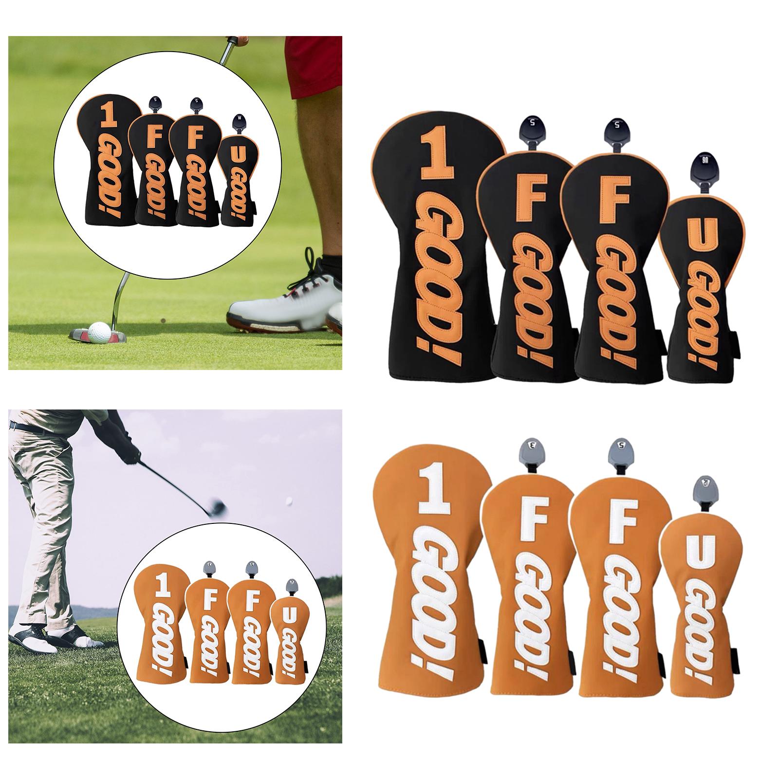 4Pcs Wood Head Covers Transport Protection Long Neck Golf Driver Head Covers Black
