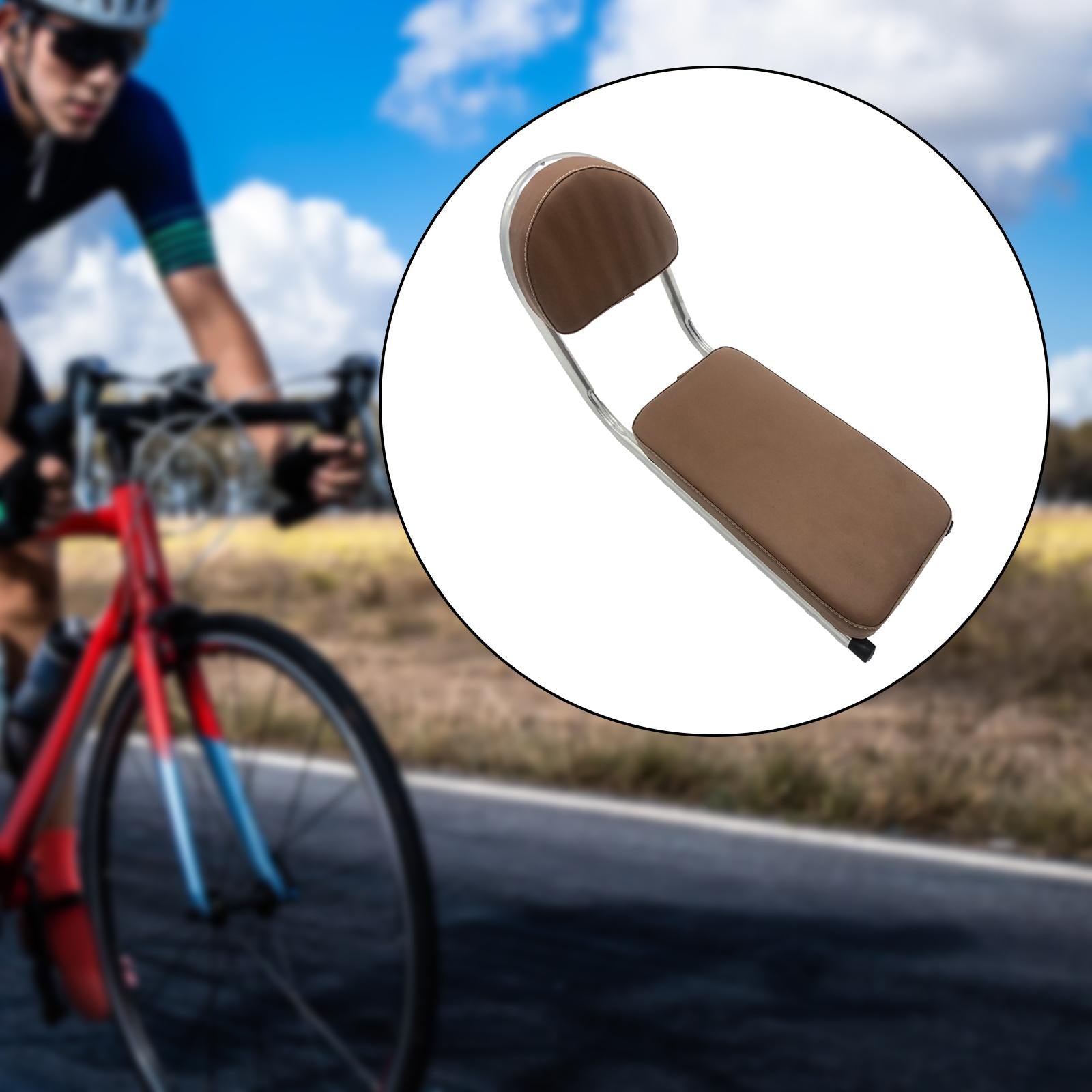 Bicycle Rear Seat Cushion PU Leather with Backrest for Outdoor Travel Riding Brown