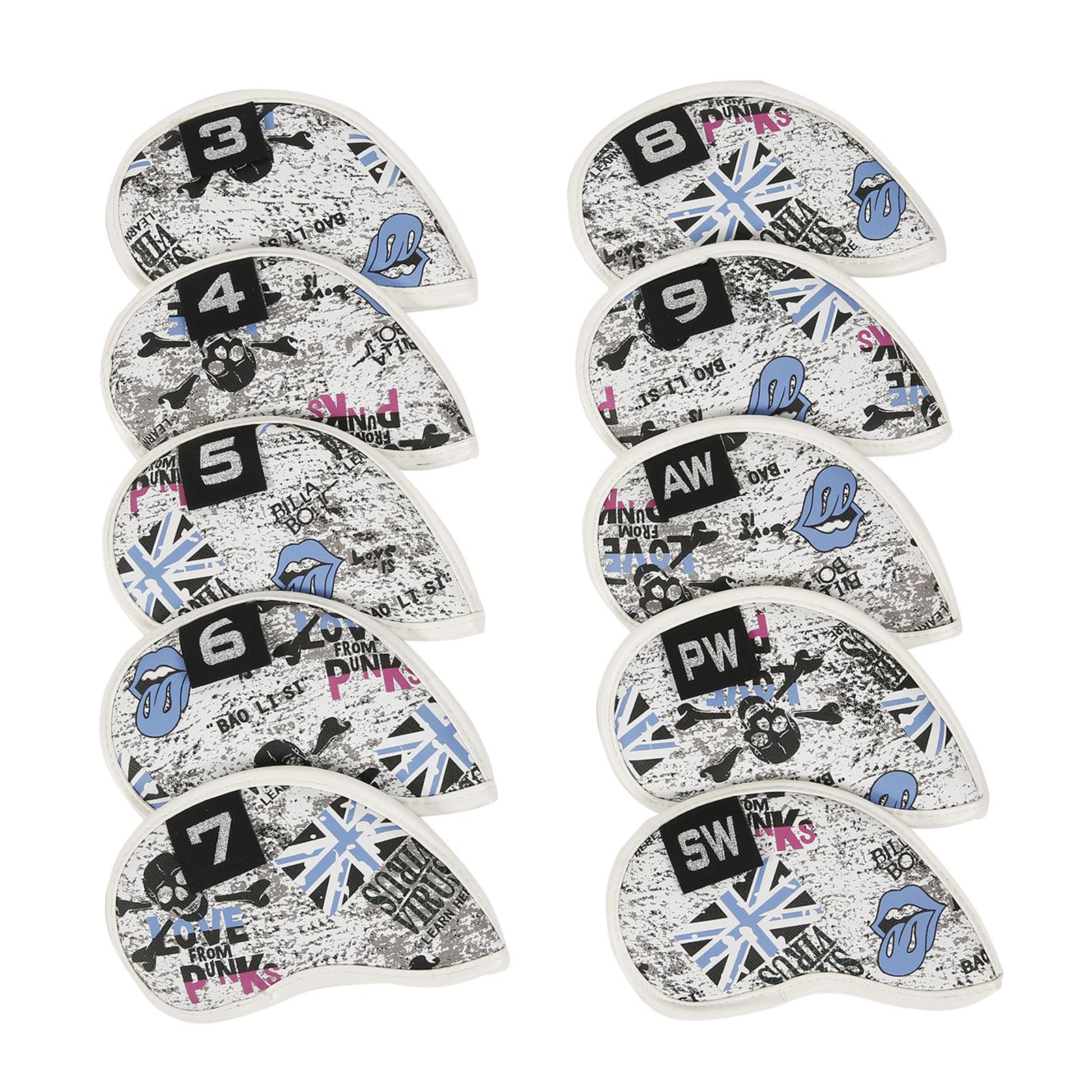 10x Golf Iron Club Head Covers Set 3-9,PW,AW,SW Golf Headcover PU Protection