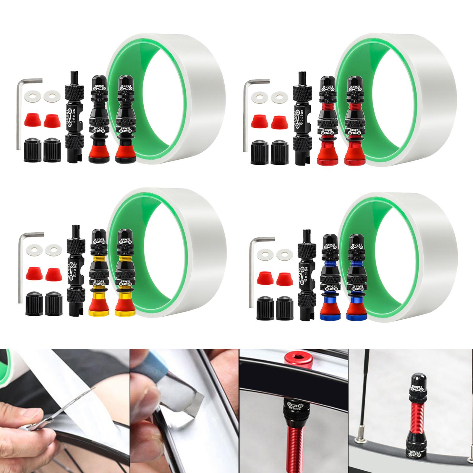 Aluminum Alloy Bike Tubeless Tire Valve Stem with Valve Caps Vacuum Tire Pad Rim Tape 33mm Black