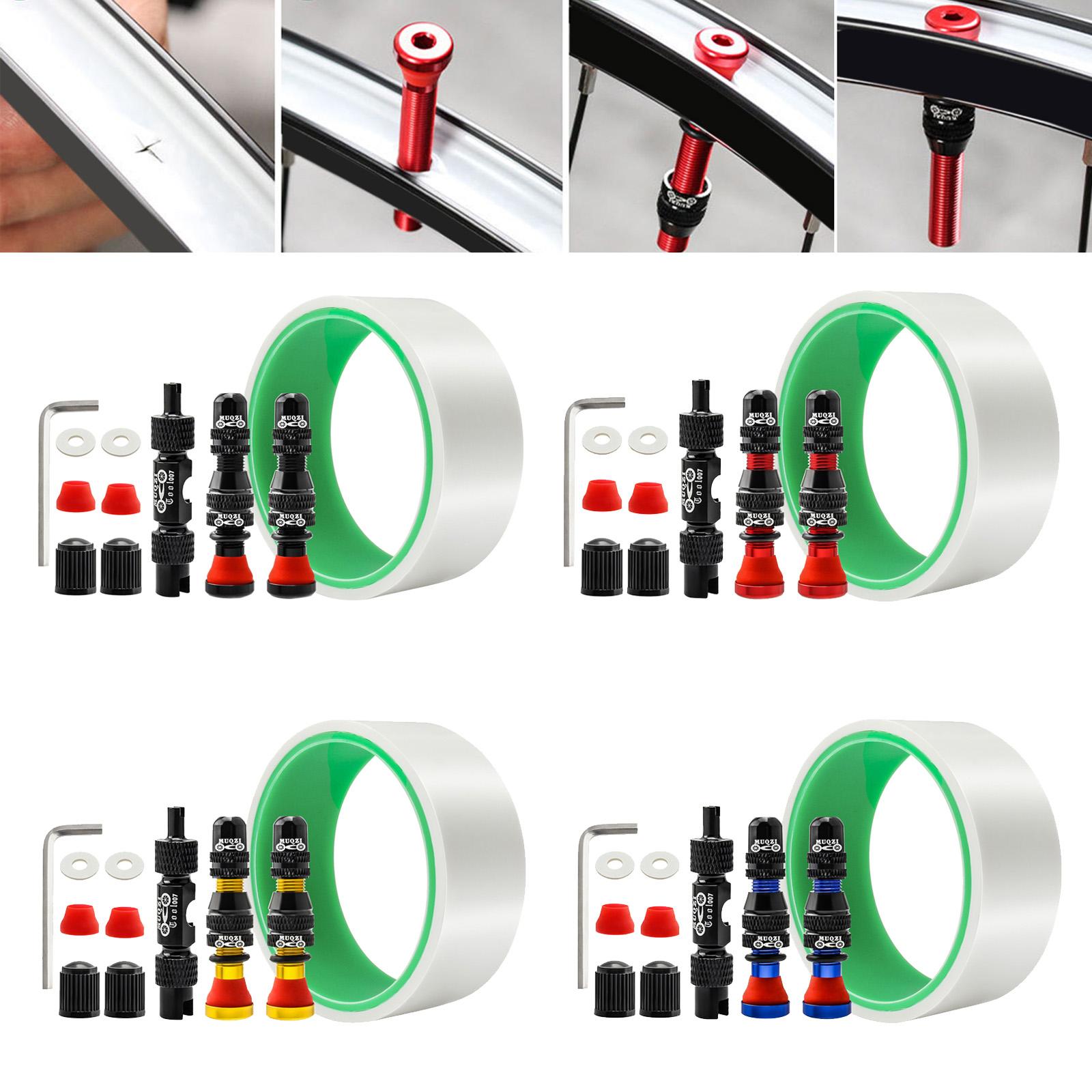Aluminum Alloy Bike Tubeless Tire Valve Stem with Valve Caps Vacuum Tire Pad Rim Tape 33mm Black
