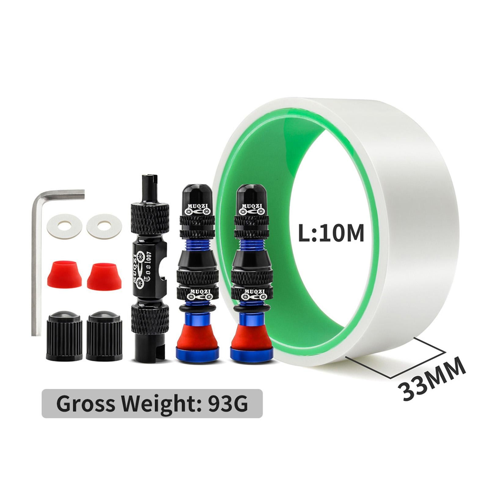 Aluminum Alloy Bike Tubeless Tire Valve Stem with Valve Caps Vacuum Tire Pad Rim Tape 33mm Blue