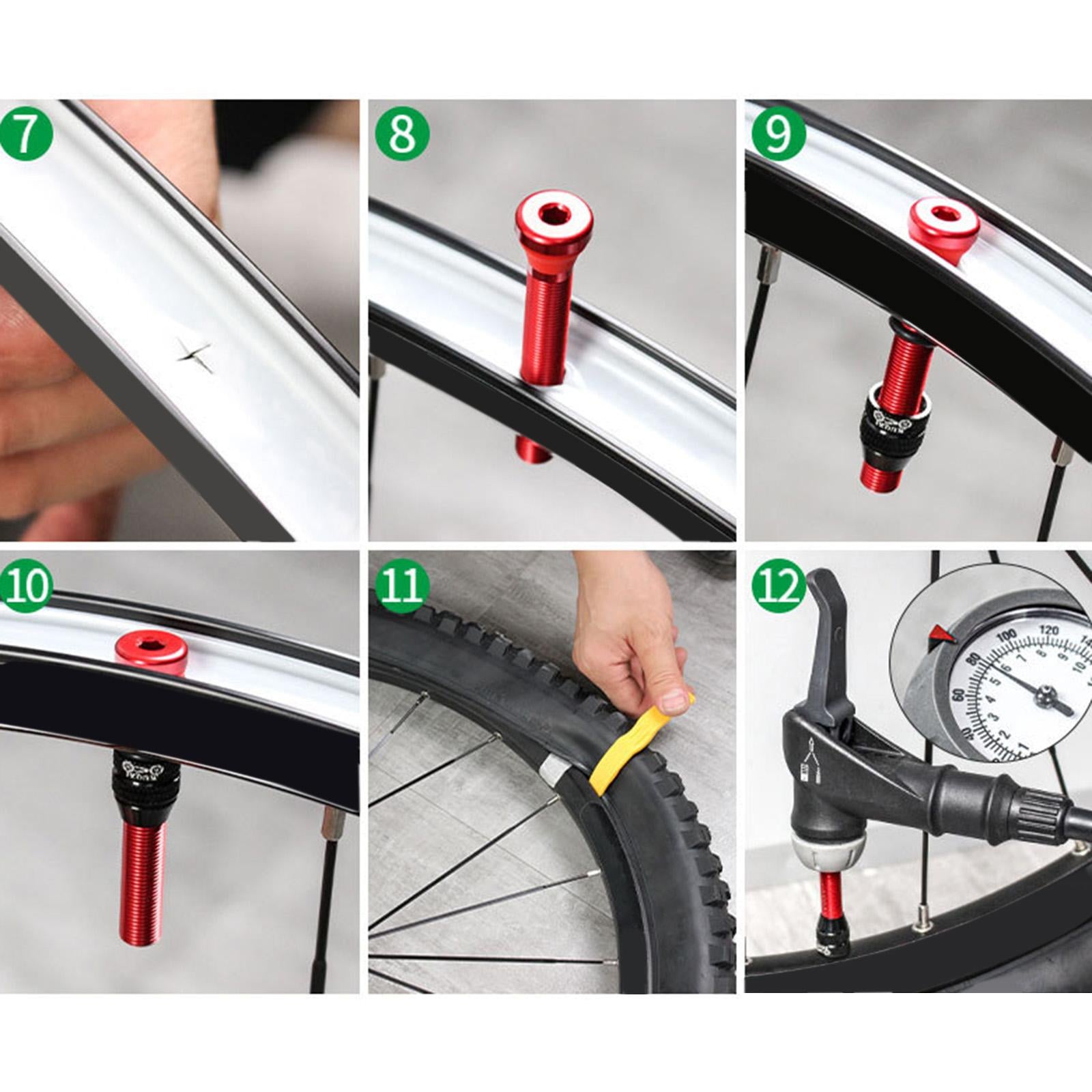 Aluminum Alloy Bike Tubeless Tire Valve Stem with Valve Caps Vacuum Tire Pad Rim Tape 35mm Black