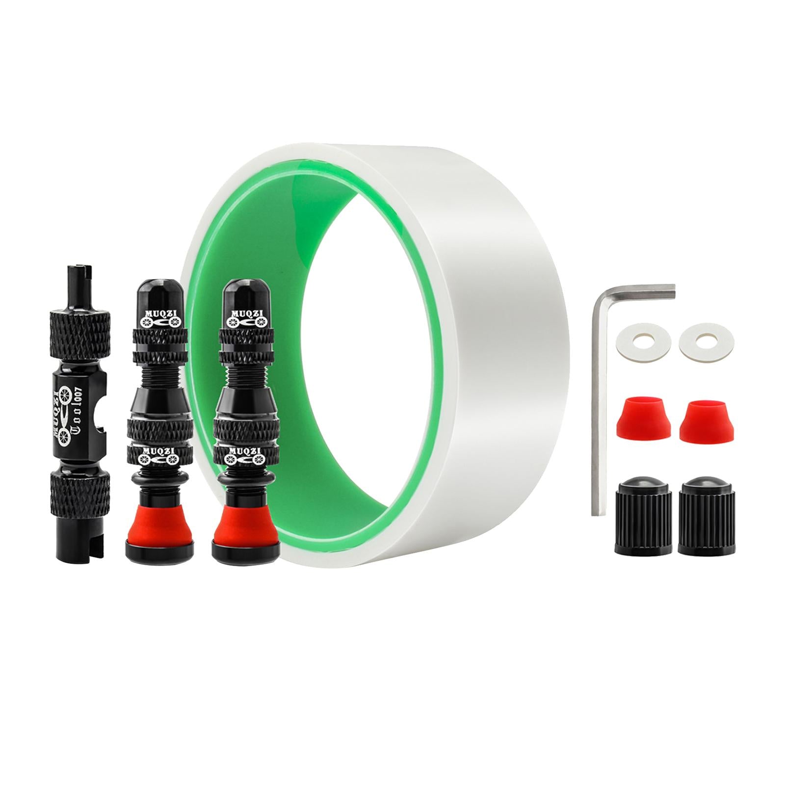 Aluminum Alloy Bike Tubeless Tire Valve Stem with Valve Caps Vacuum Tire Pad Rim Tape 35mm Black
