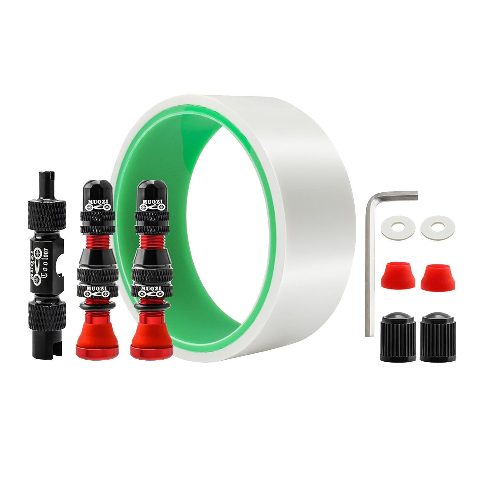 Aluminum Alloy Bike Tubeless Tire Valve Stem with Valve Caps Vacuum Tire Pad Rim Tape 35mm Red