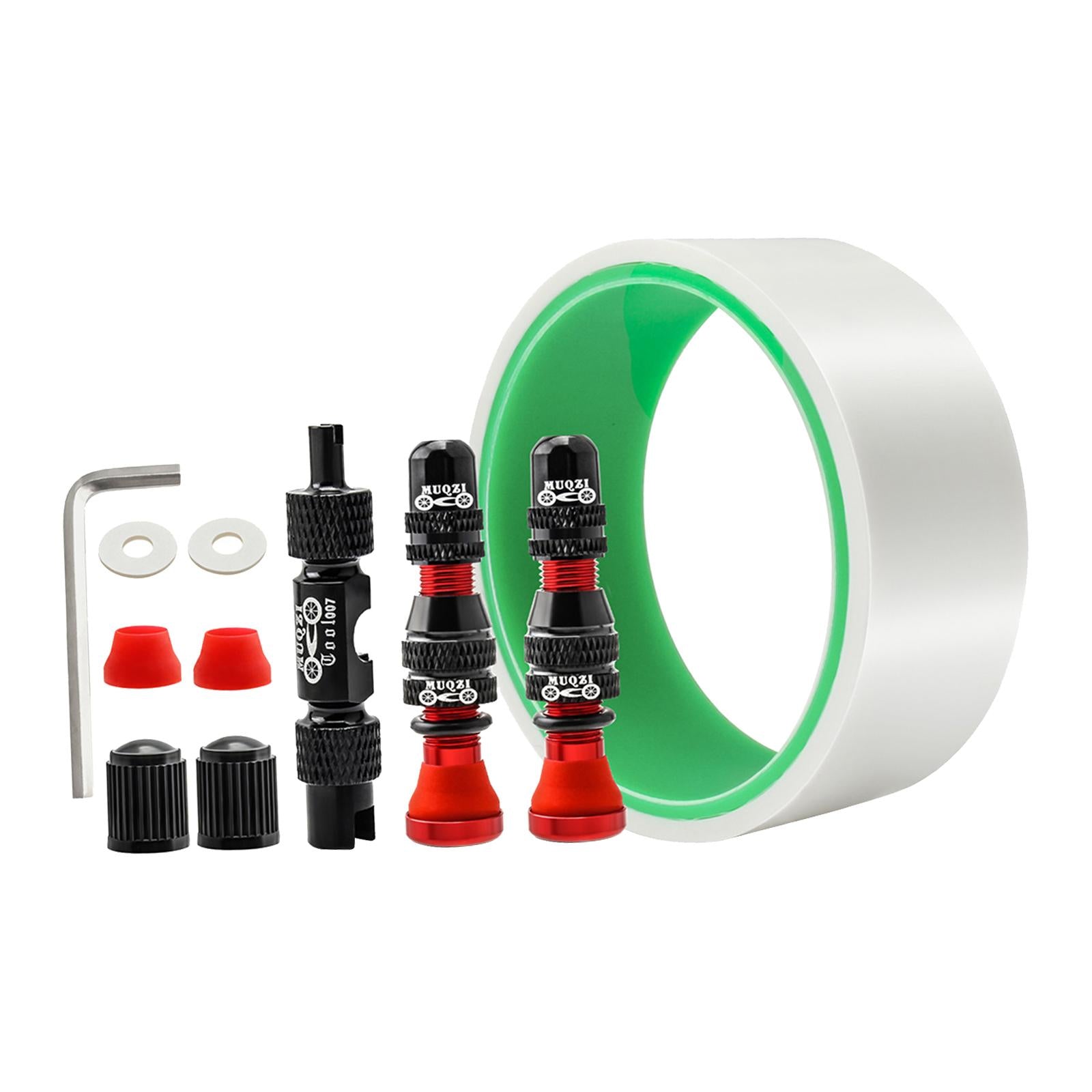 Aluminum Alloy Bike Tubeless Tire Valve Stem with Valve Caps Vacuum Tire Pad Rim Tape 35mm Red