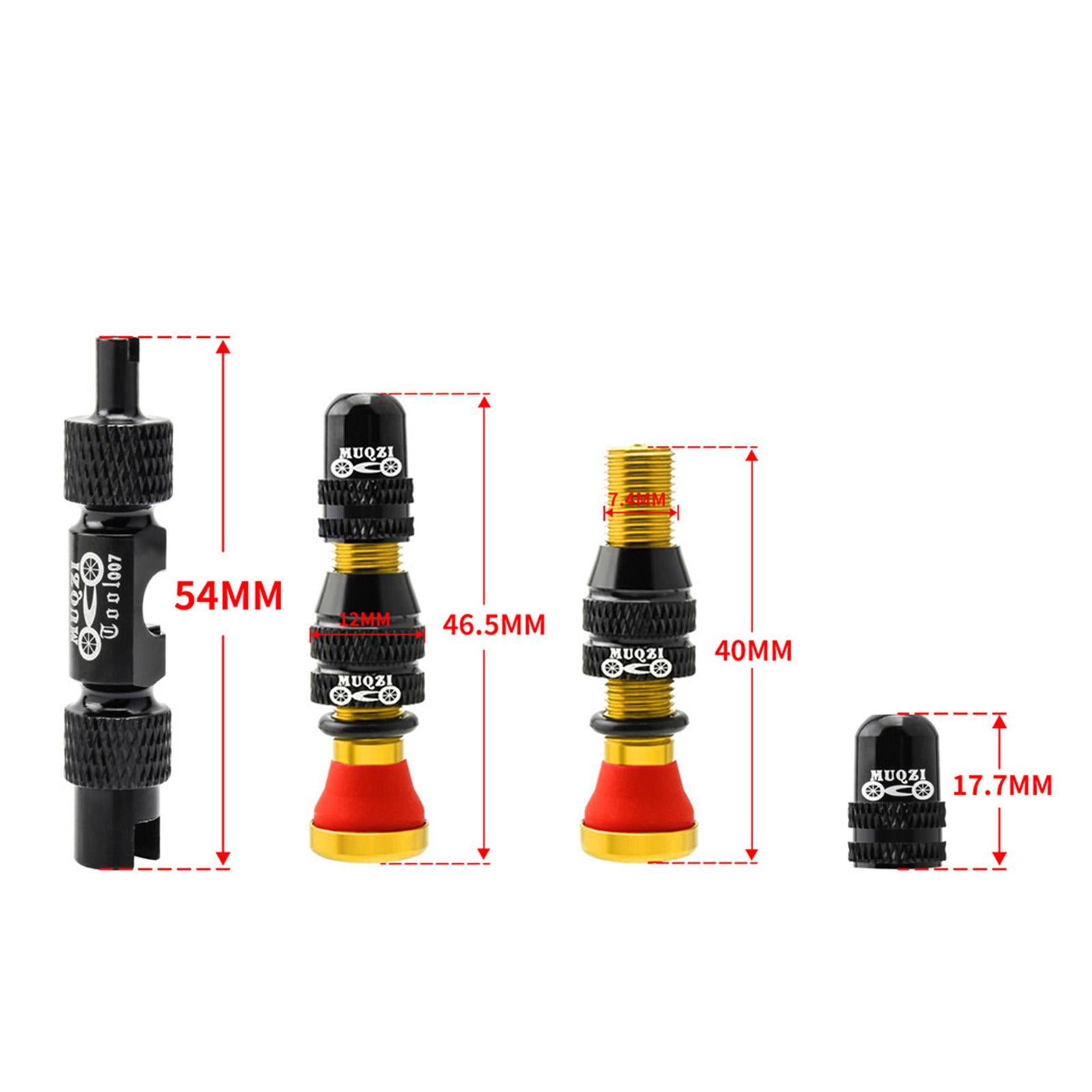 Aluminum Alloy Bike Tubeless Tire Valve Stem with Valve Caps Vacuum Tire Pad Rim Tape 35mm Gold