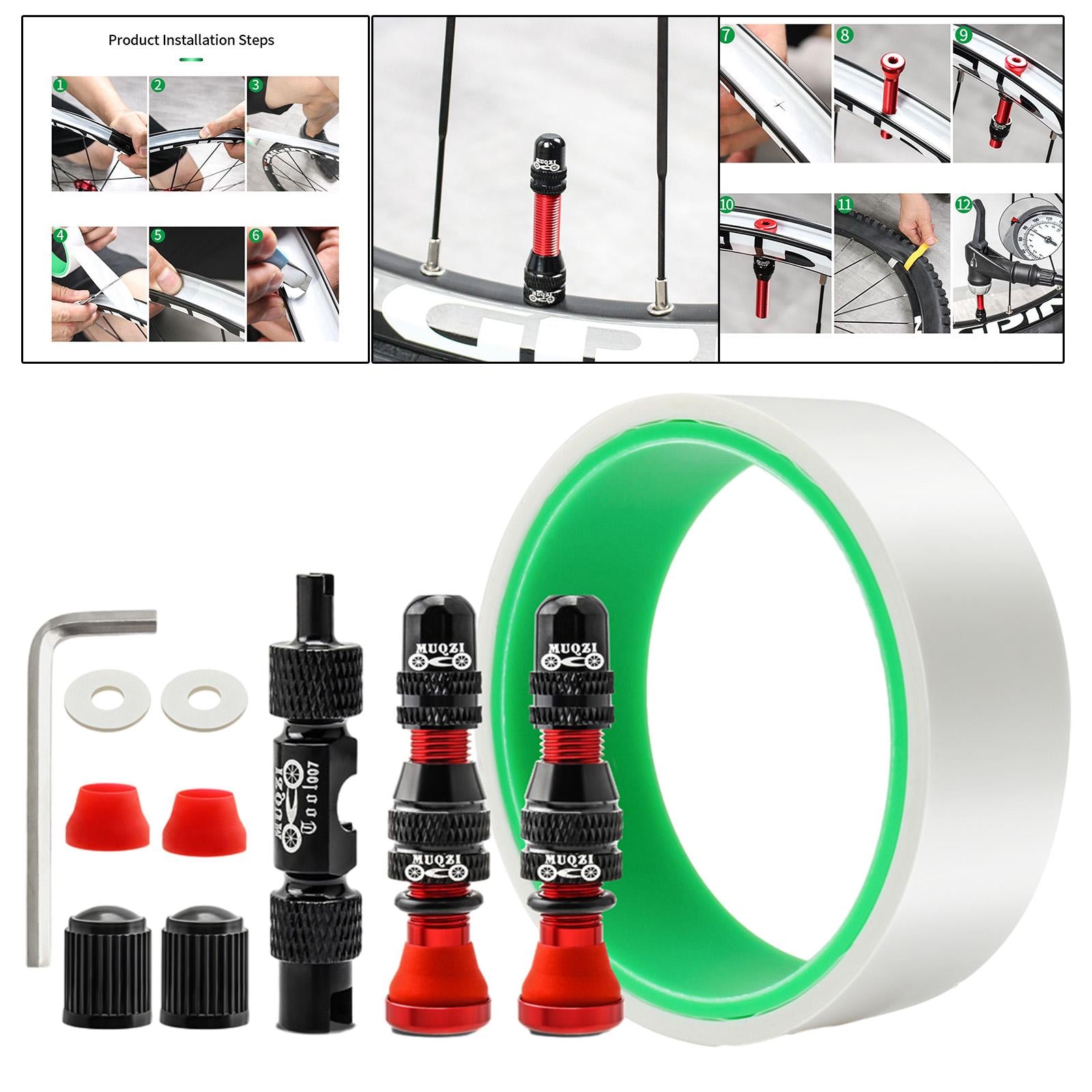 Tubeless Valve Stem Kit Durable Replacement Rim Bike Valves Stem Kit 29mm Tape Red