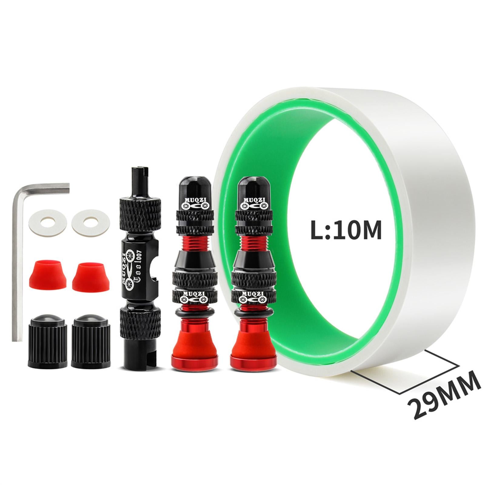Tubeless Valve Stem Kit Durable Replacement Rim Bike Valves Stem Kit 29mm Tape Red