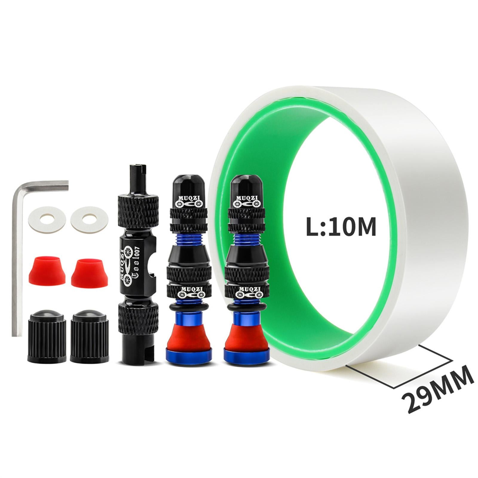 Tubeless Valve Stem Kit Durable Replacement Rim Bike Valves Stem Kit 29mm Tape Blue