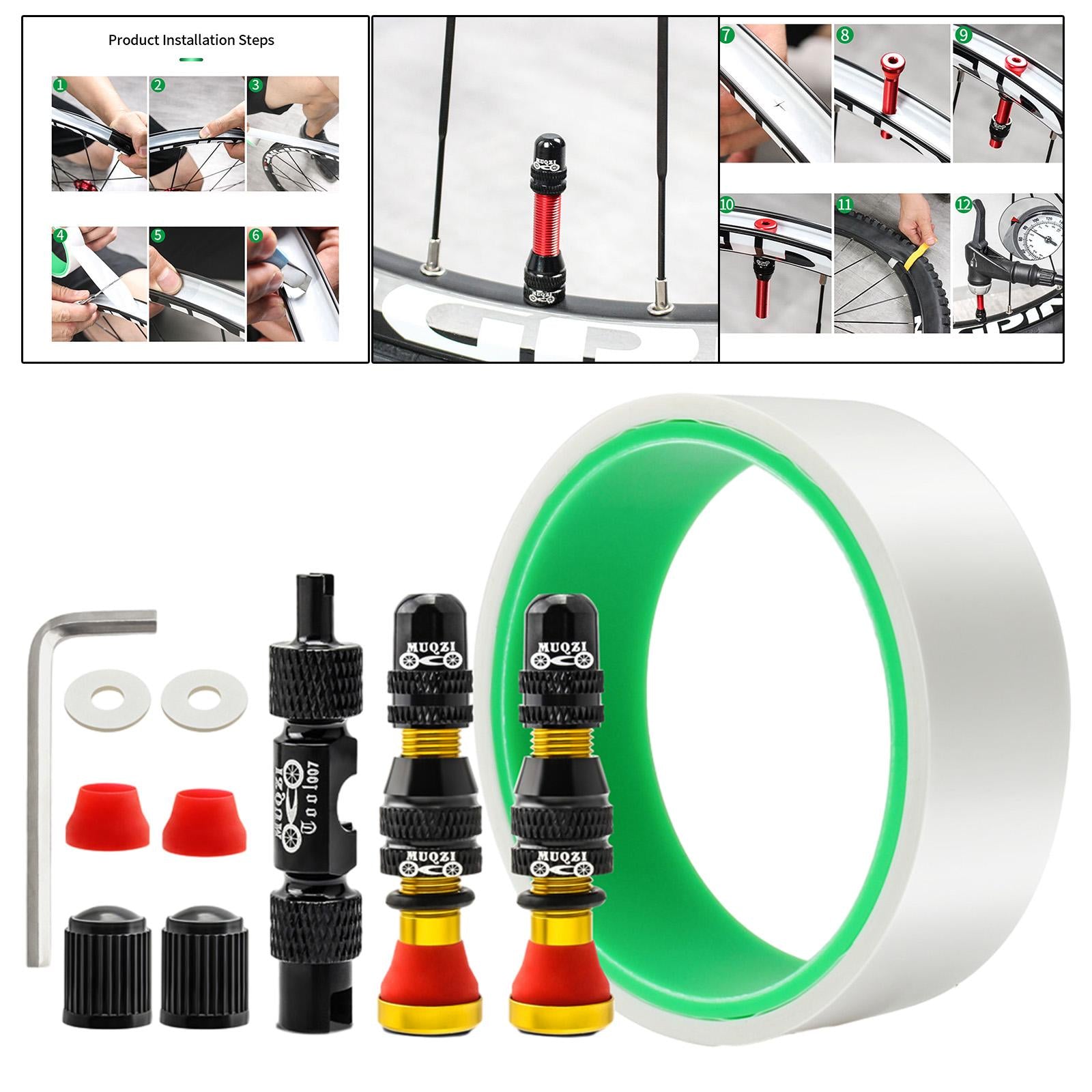 Tubeless Valve Stem Kit Durable Replacement Rim Bike Valves Stem Kit 31mm Tape Yellow