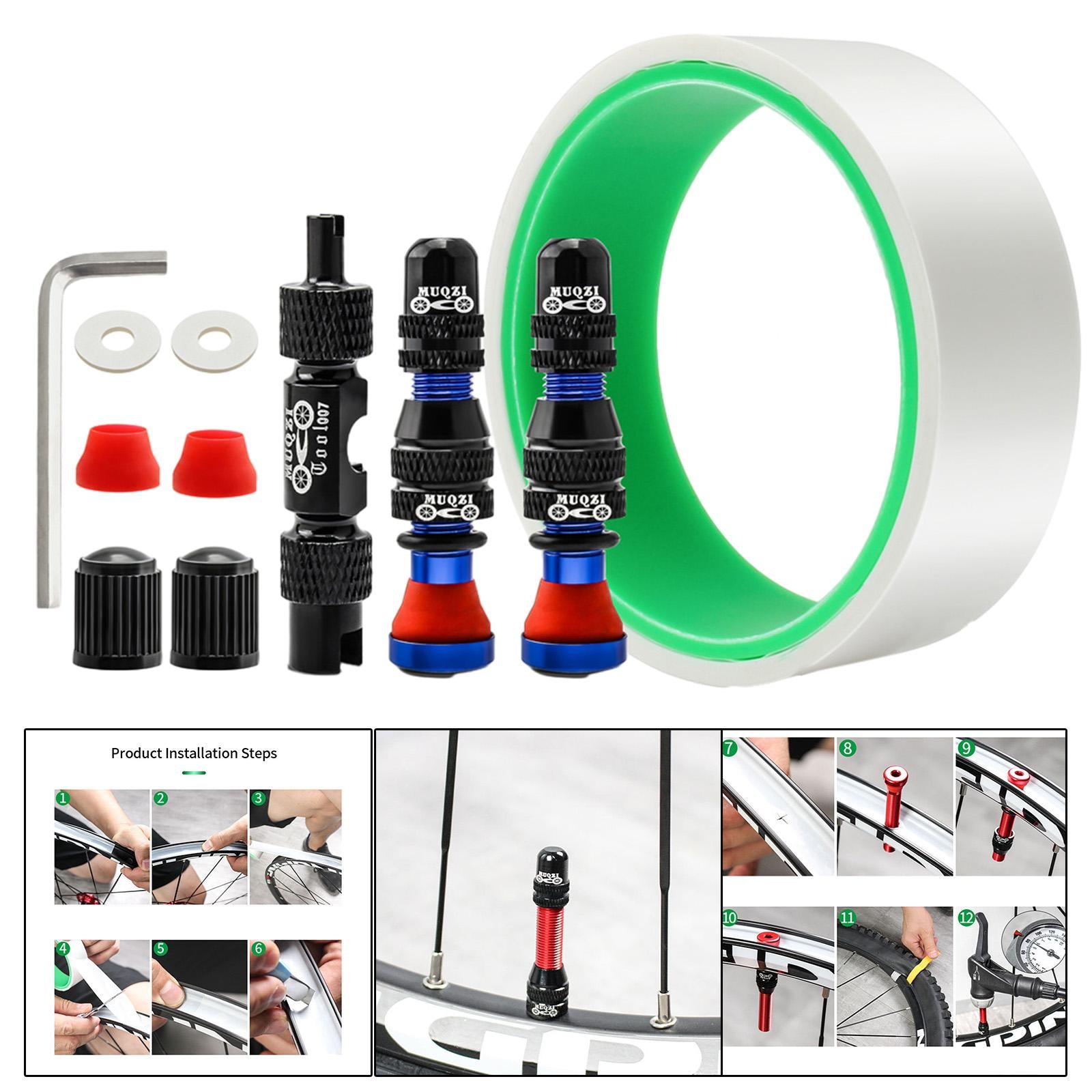 Tubeless Valve Stem Kit Durable Replacement Rim Bike Valves Stem Kit 31mm Tape Blue