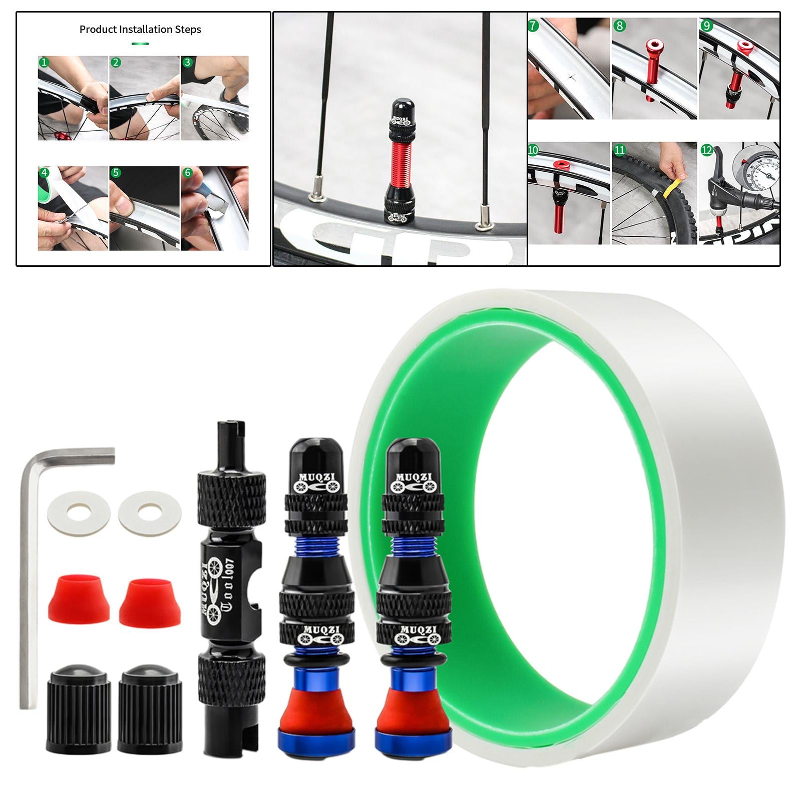 Tubeless Valve Stem Kit Durable Replacement Rim Bike Valves Stem Kit 31mm Tape Blue