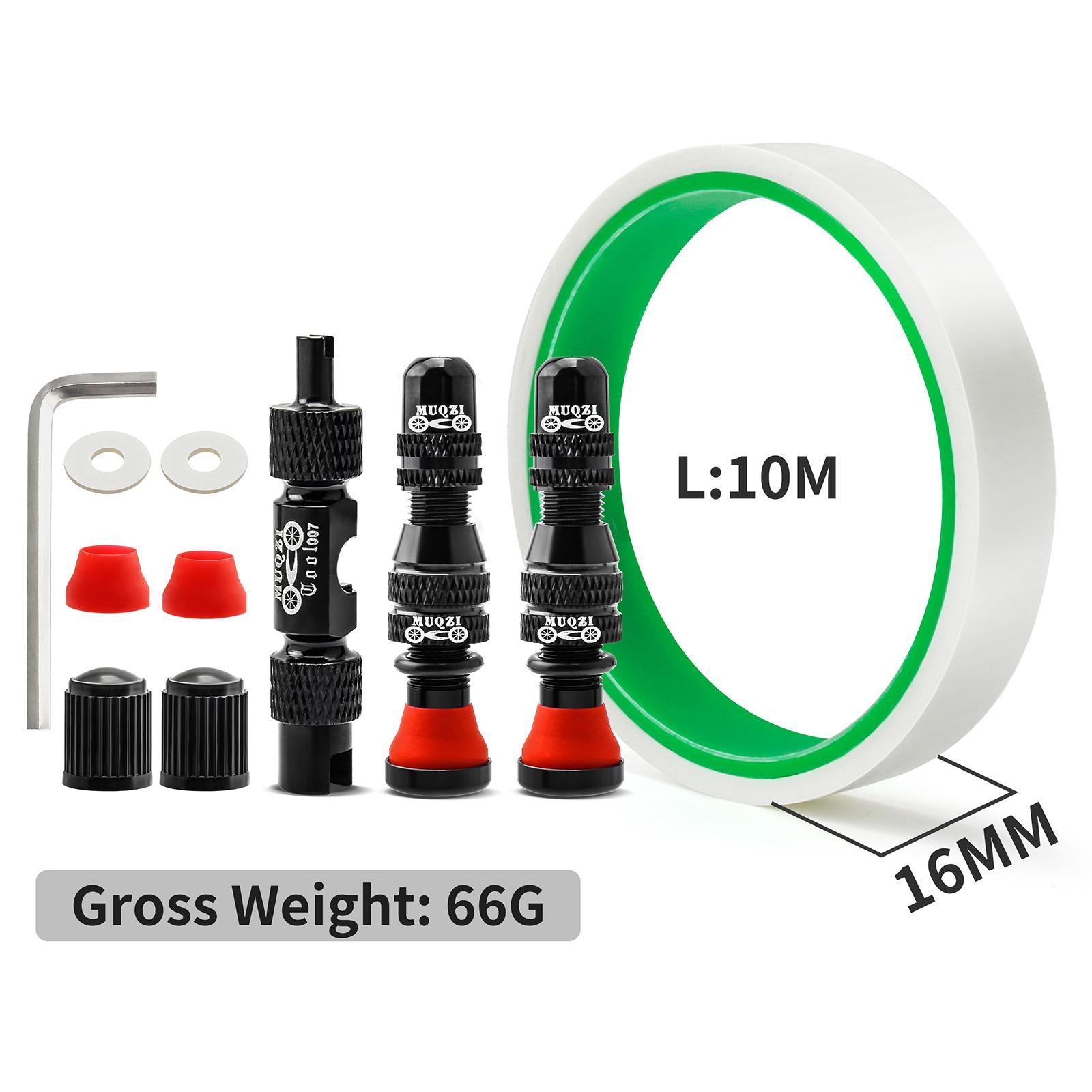Aluminum Alloy 40mm Tubeless Tire Valve Stem with Valve Caps Vacuum Tire Pad Rim Tape 16mm Black
