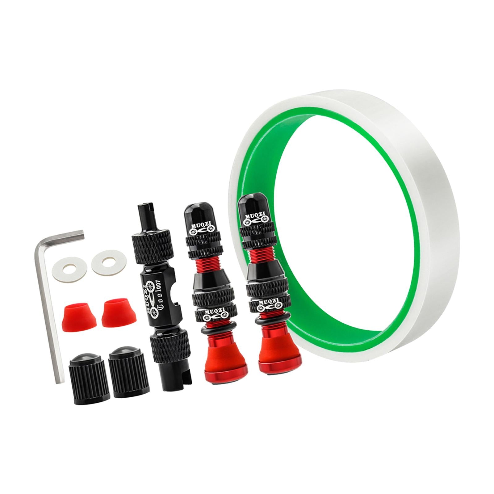 Aluminum Alloy 40mm Tubeless Tire Valve Stem with Valve Caps Vacuum Tire Pad Rim Tape 16mm Red