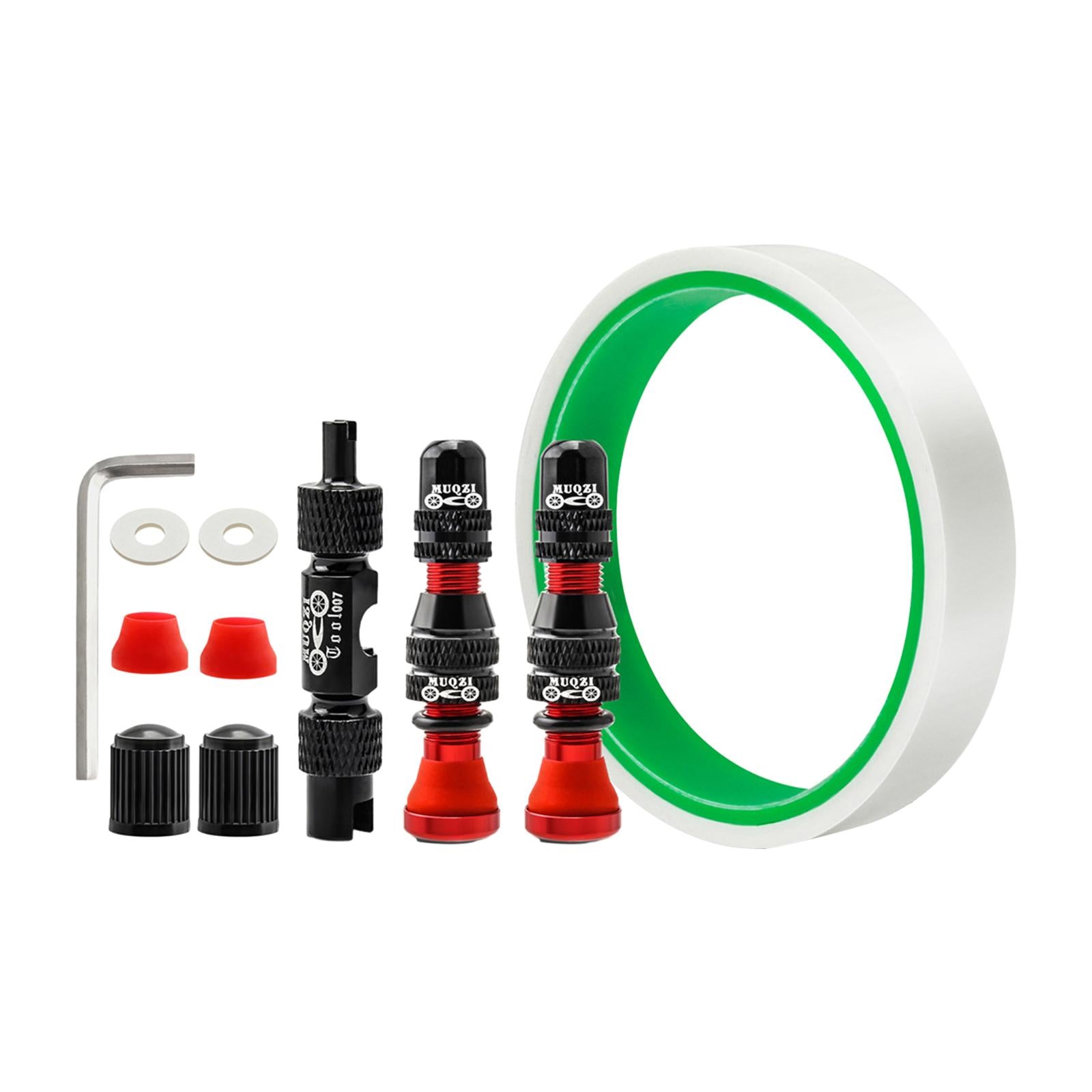 Aluminum Alloy 40mm Tubeless Tire Valve Stem with Valve Caps Vacuum Tire Pad Rim Tape 16mm Red