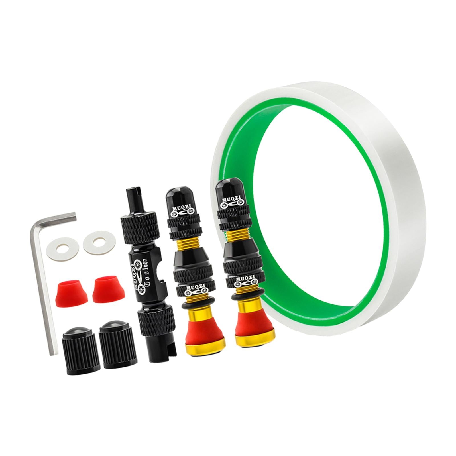 Aluminum Alloy 40mm Tubeless Tire Valve Stem with Valve Caps Vacuum Tire Pad Rim Tape 16mm Gold