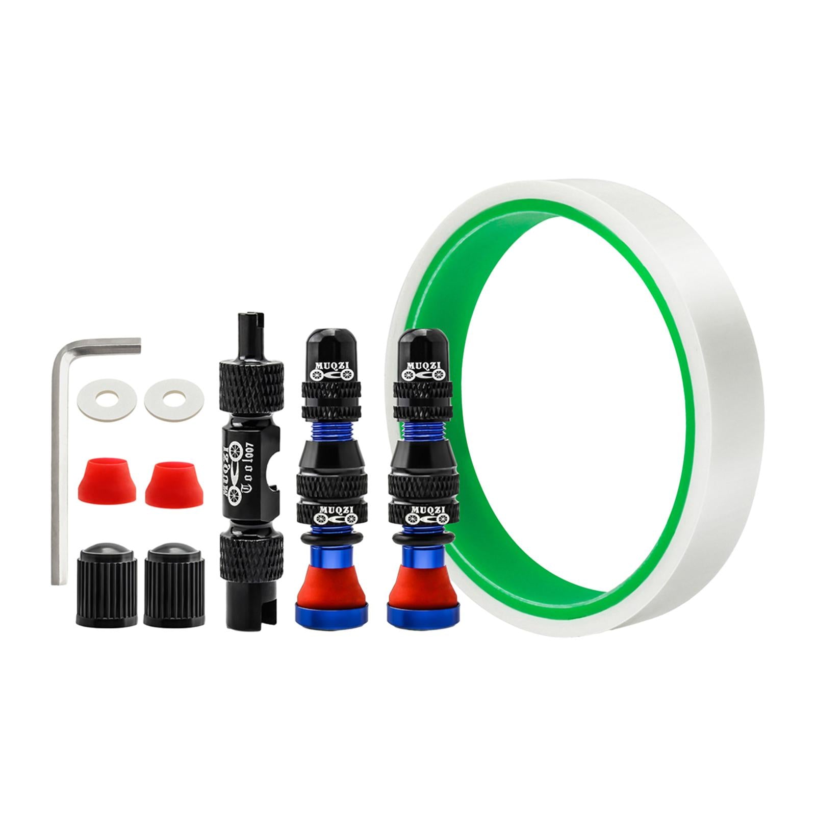 Aluminum Alloy 40mm Tubeless Tire Valve Stem with Valve Caps Vacuum Tire Pad Rim Tape 16mm Blue
