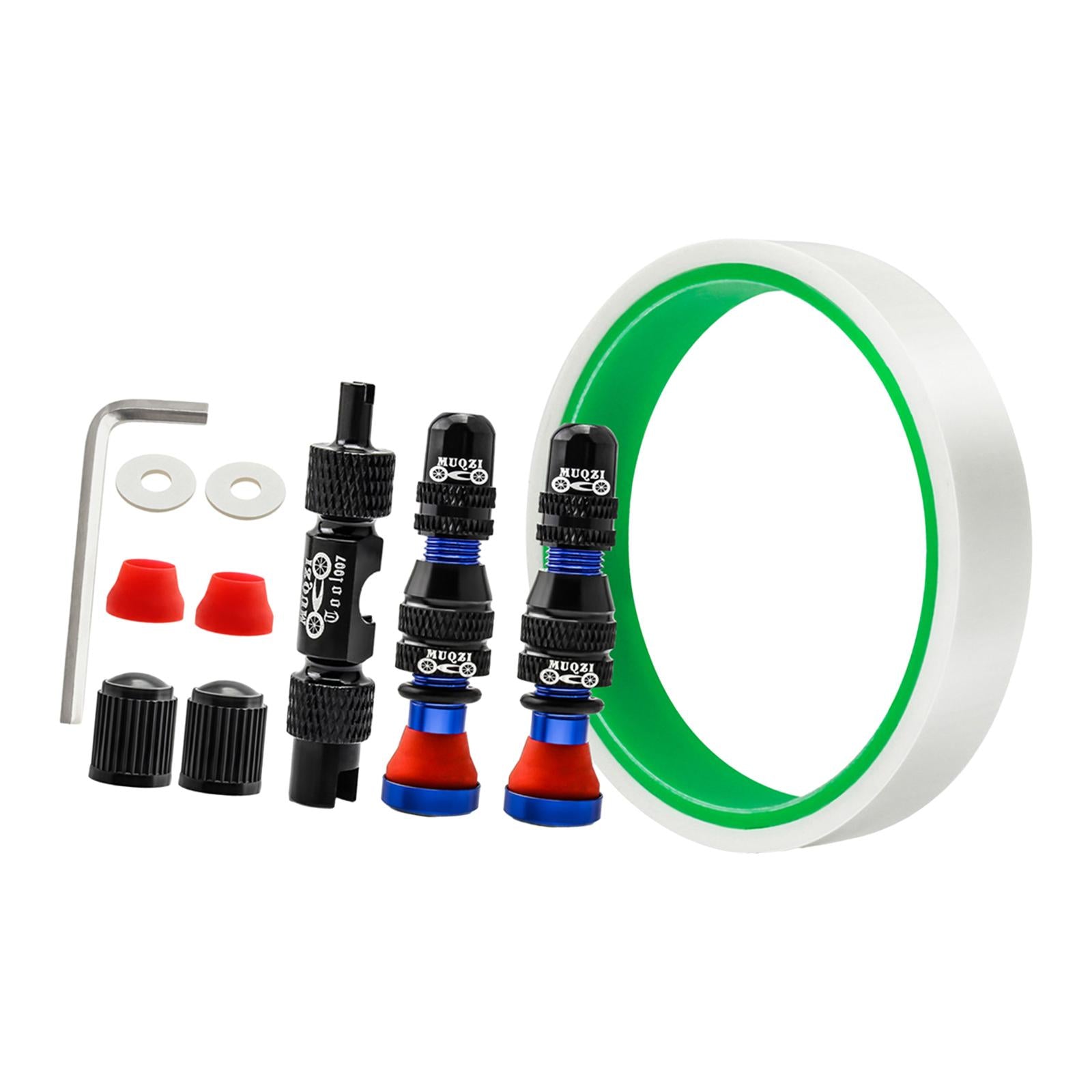 Aluminum Alloy 40mm Tubeless Tire Valve Stem with Valve Caps Vacuum Tire Pad Rim Tape 16mm Blue