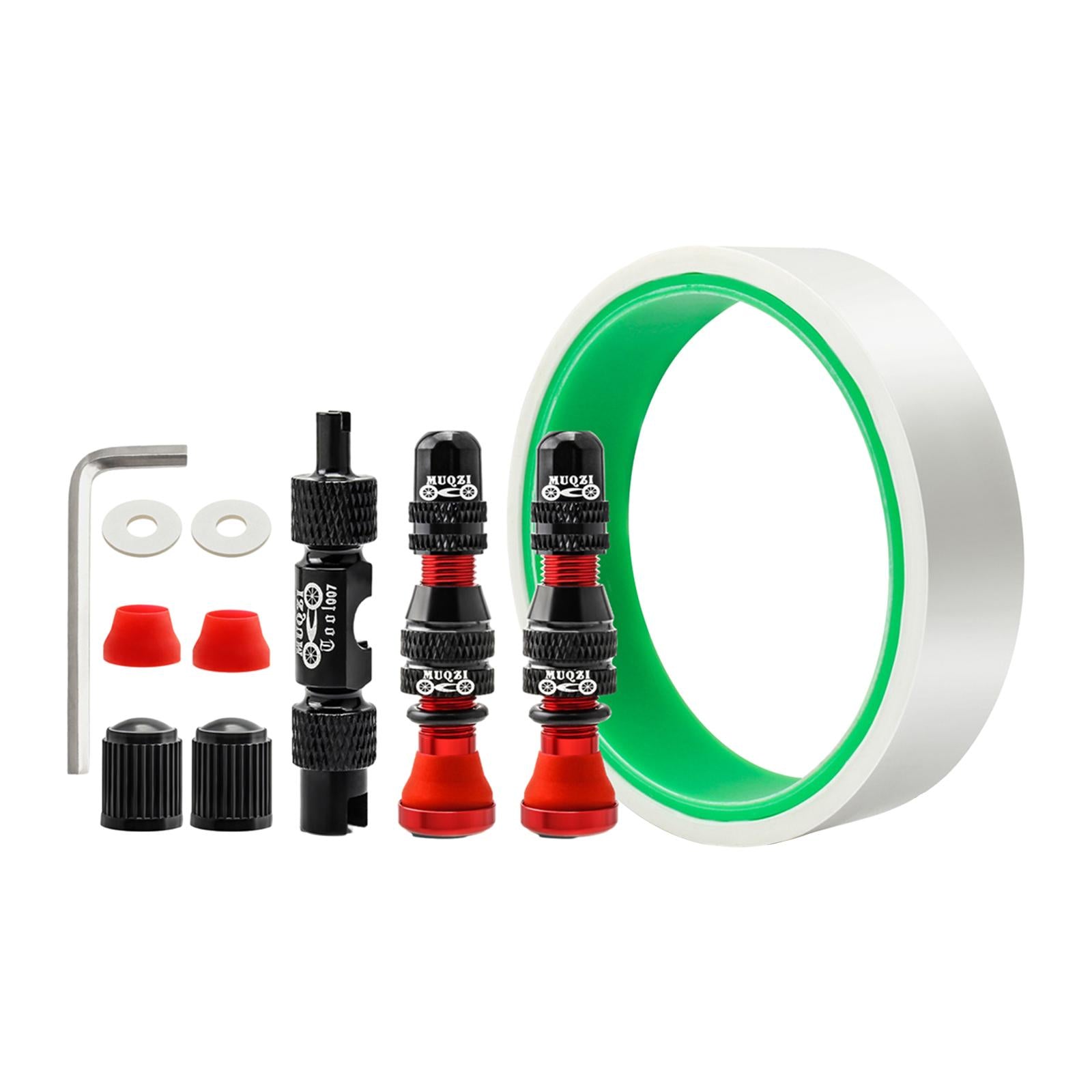 Aluminum Alloy 40mm Tubeless Tire Valve Stem with Valve Caps Vacuum Tire Pad Rim Tape 18mm Red