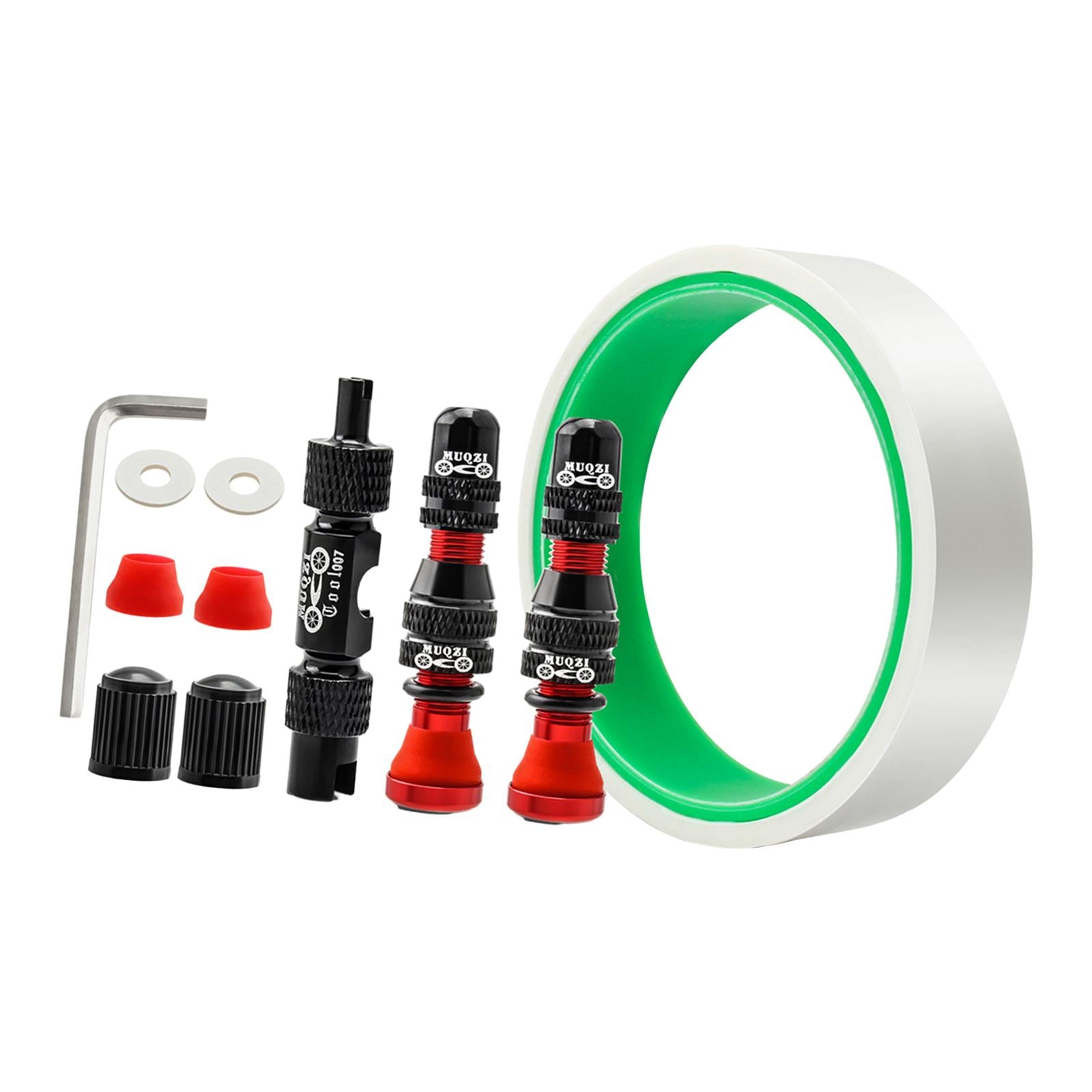 Aluminum Alloy 40mm Tubeless Tire Valve Stem with Valve Caps Vacuum Tire Pad Rim Tape 18mm Red