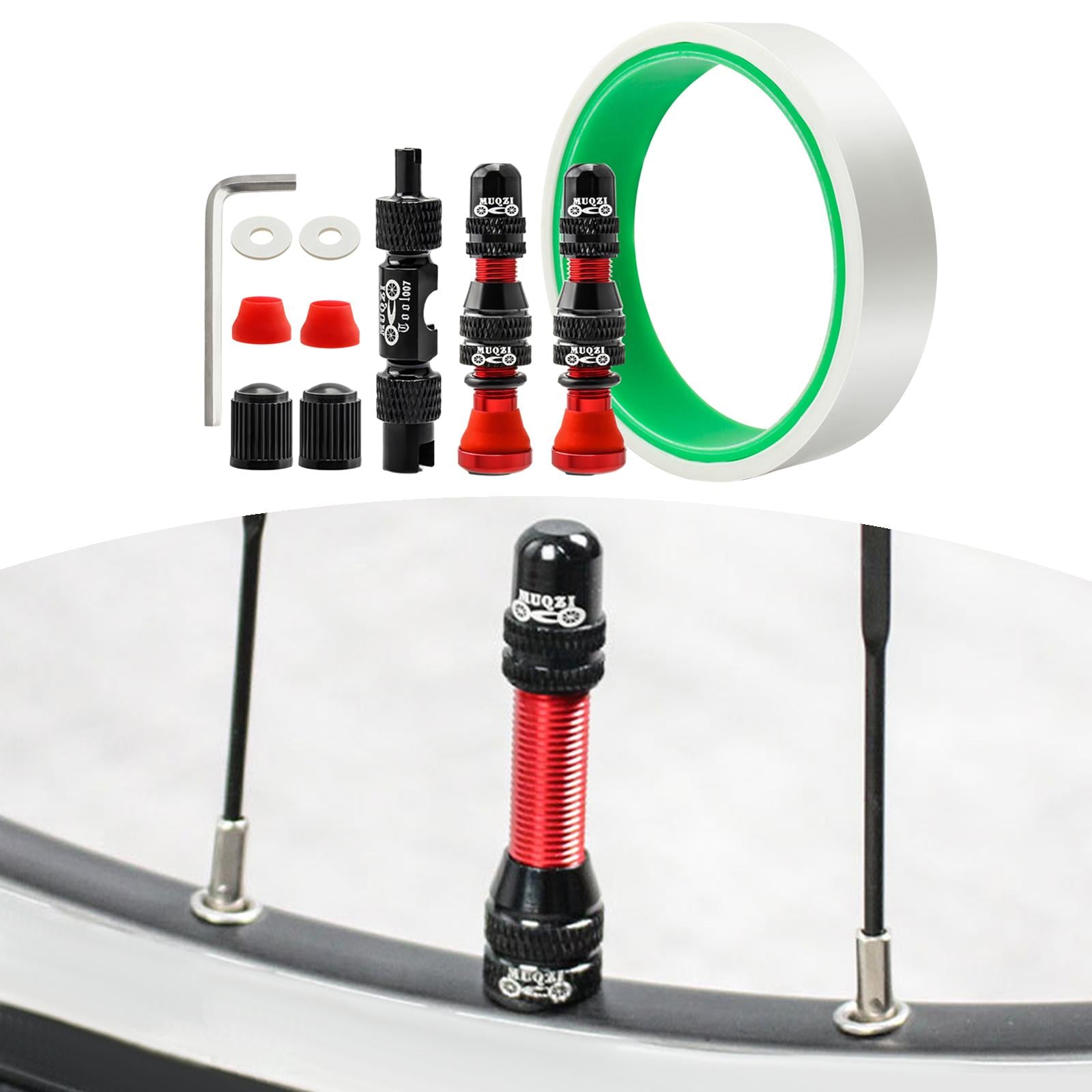 Aluminum Alloy 40mm Tubeless Tire Valve Stem with Valve Caps Vacuum Tire Pad Rim Tape 18mm Red
