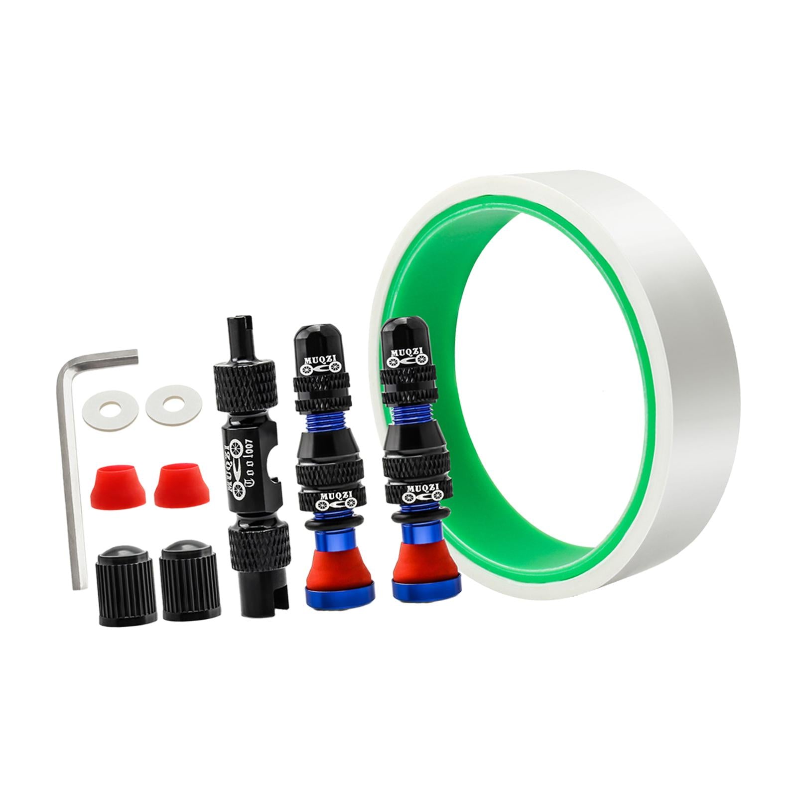 Aluminum Alloy 40mm Tubeless Tire Valve Stem with Valve Caps Vacuum Tire Pad Rim Tape 18mm Blue