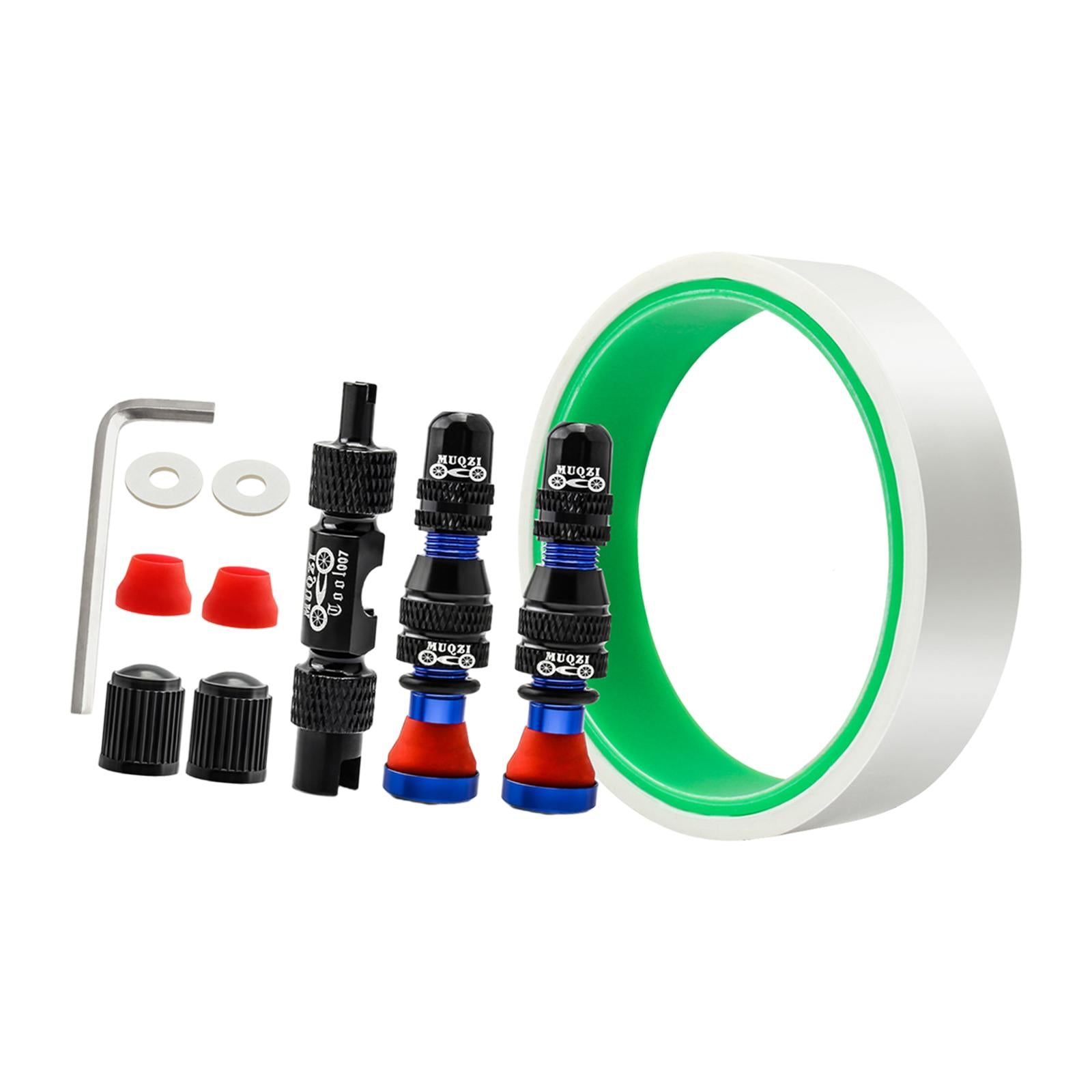 Aluminum Alloy 40mm Tubeless Tire Valve Stem with Valve Caps Vacuum Tire Pad Rim Tape 18mm Blue