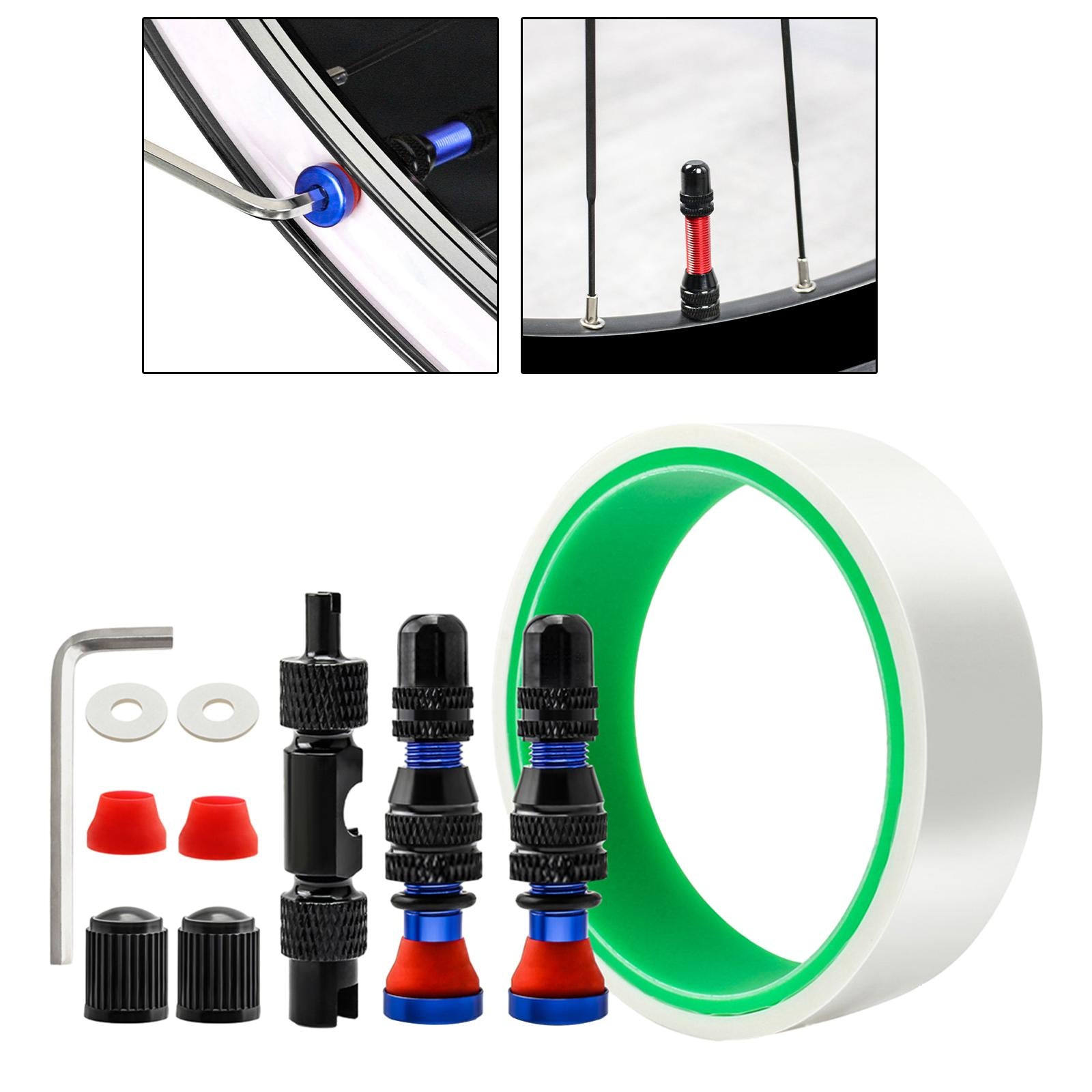 Tubeless Tire Valve Stem with Valve Stem Caps Premium Tubeless Tire Tape Rim Tape 25mm Blue