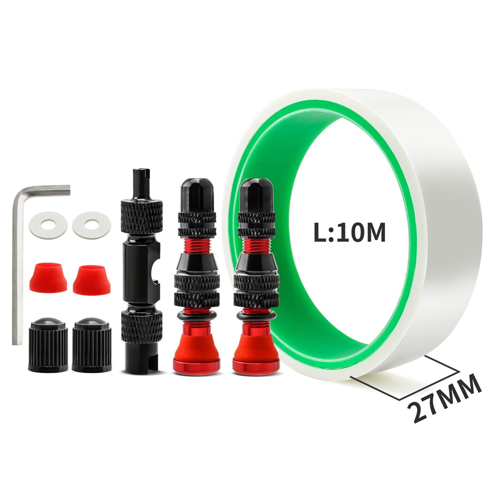 Tubeless Tire Valve Stem with Valve Stem Caps Premium Tubeless Tire Tape Rim Tape 27mm Red