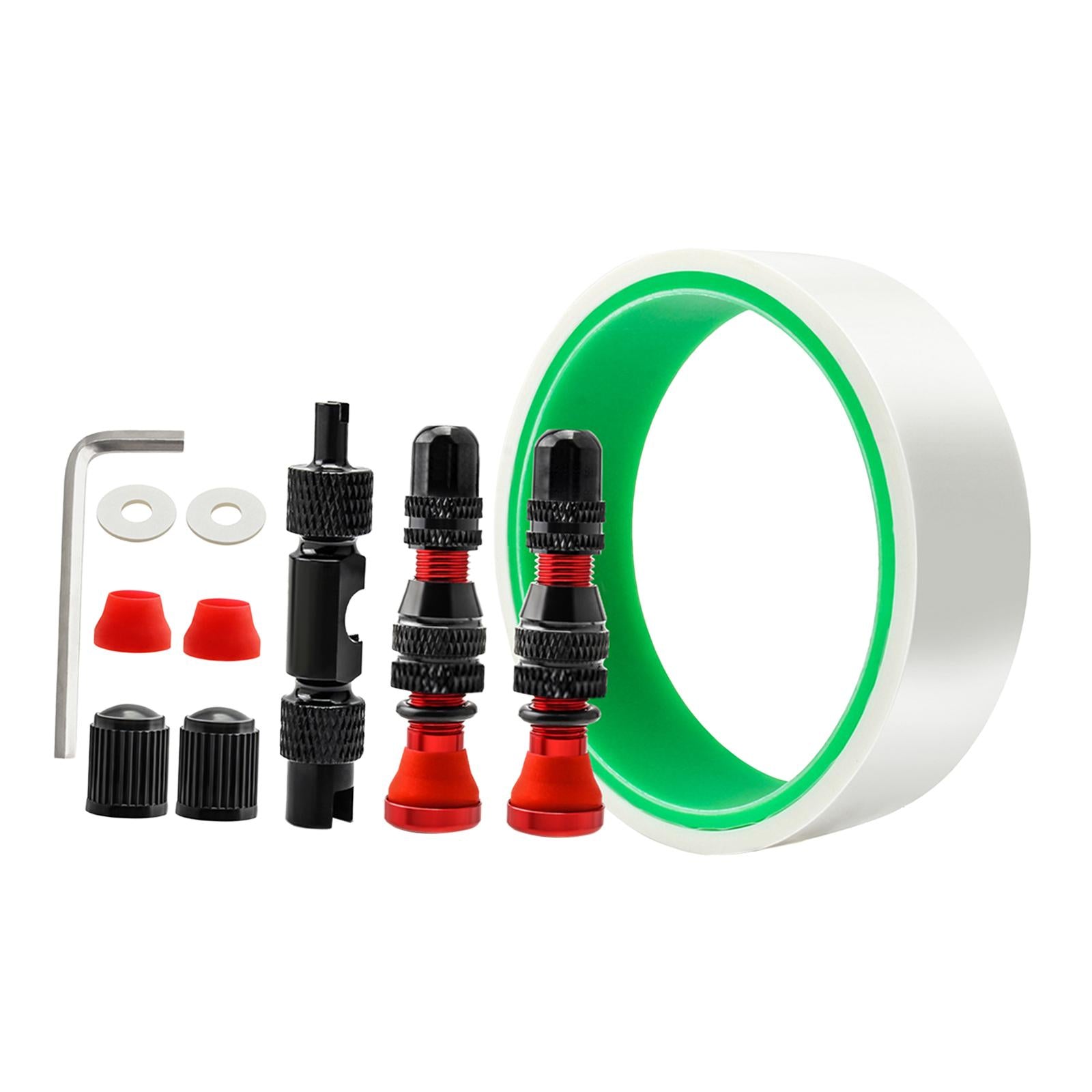 Tubeless Tire Valve Stem with Valve Stem Caps Premium Tubeless Tire Tape Rim Tape 27mm Red