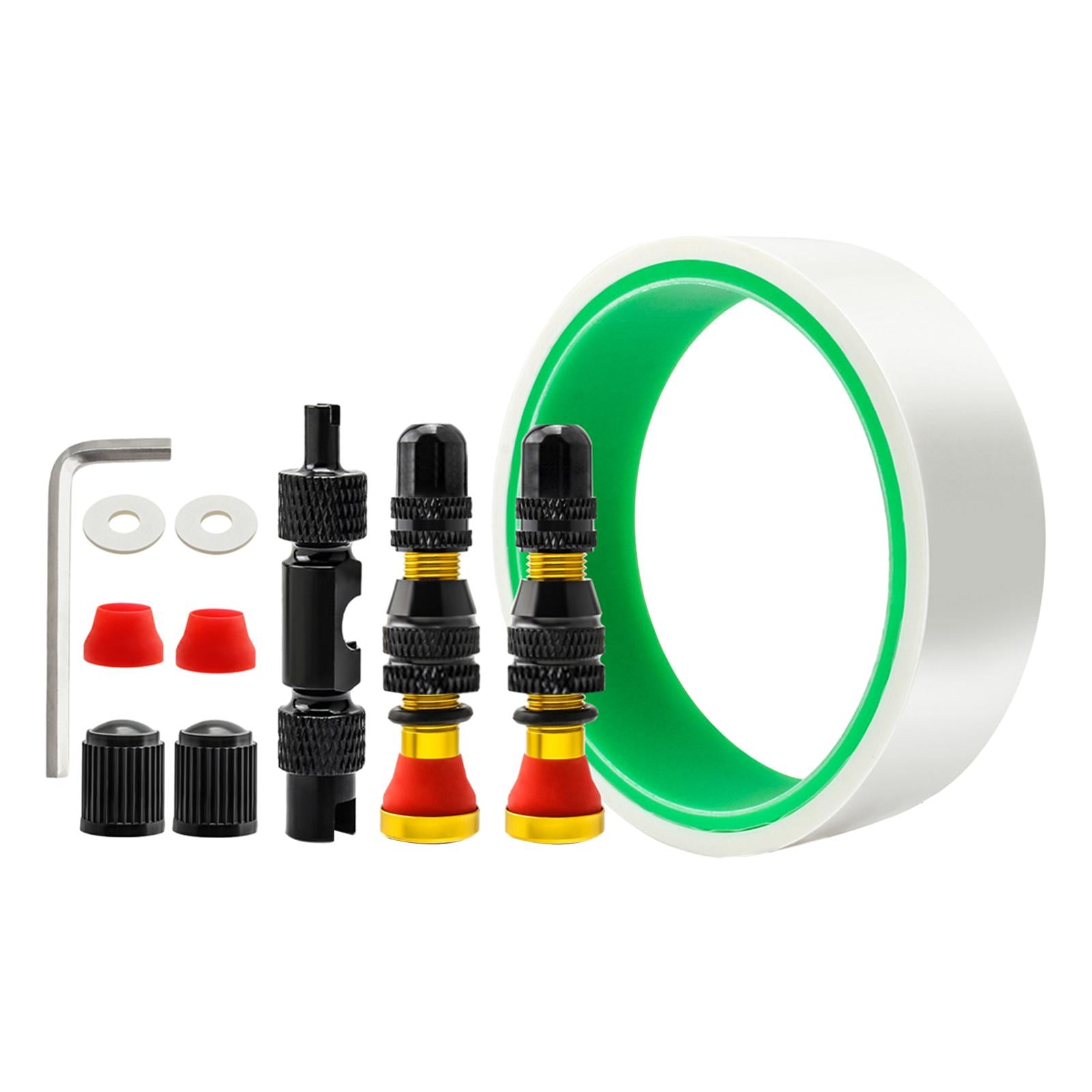 Tubeless Tire Valve Stem with Valve Stem Caps Premium Tubeless Tire Tape Rim Tape 27mm Gold