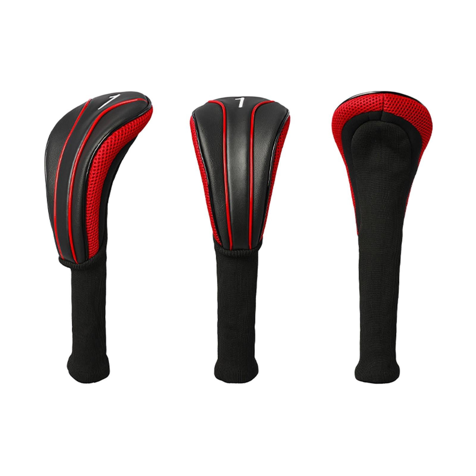 3Pcs Golf Wood Headcovers Set Lightweight PU Golf Head Covers for Golf Clubs Black Red
