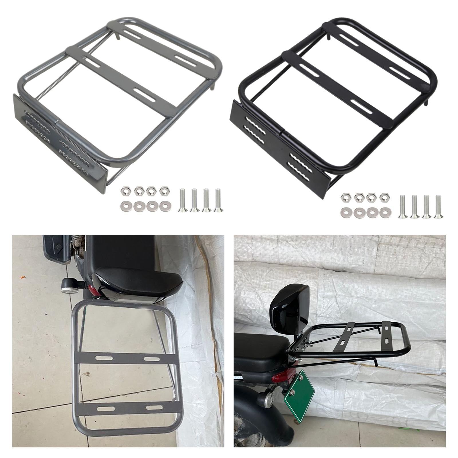 Motorcycle Rear Luggage Rack with Screw Cargo Rack Backrest Storage Box Rack Gray