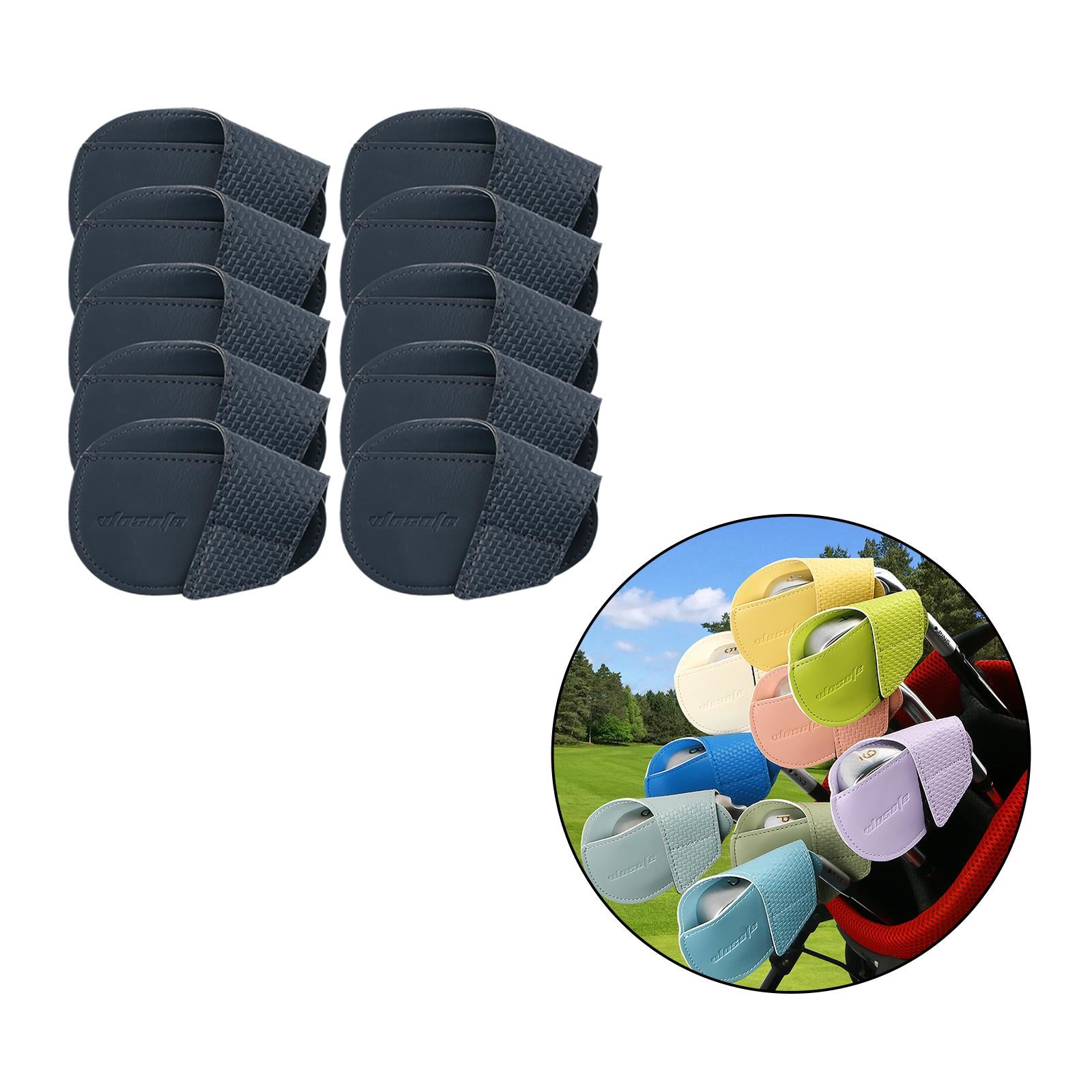 10x Golf Club Headcovers PU Leather Golfer Gift Durable Golf Iron Covers Set L Dark Blue