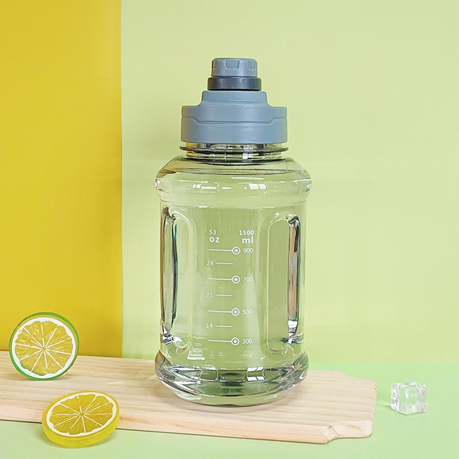 Big Water Bottle 1500ml 11x24cm for Sports and Travel Easy to Use Gym Bottle gray