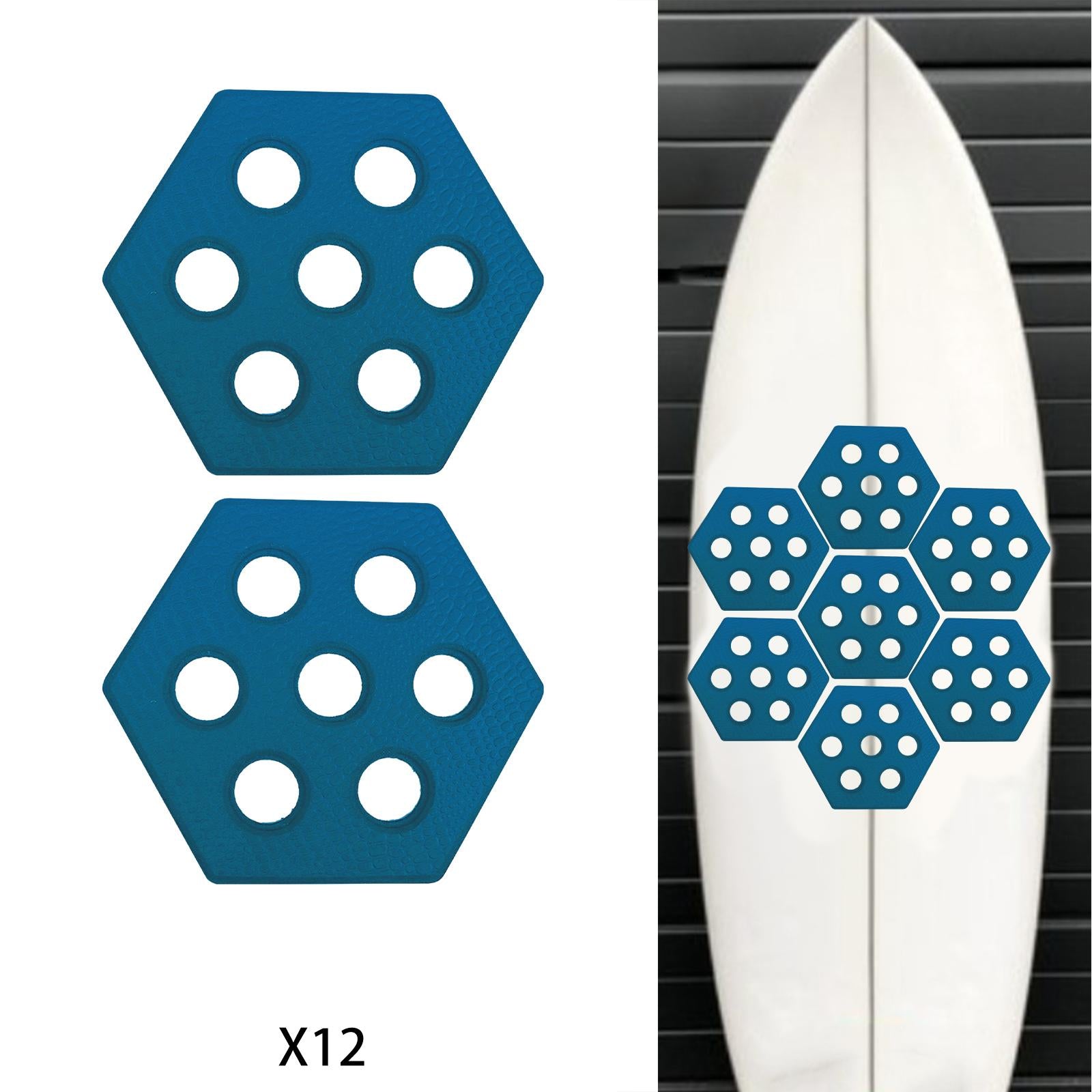 12Pcs Hexagon Surfboard Pads Deck Pads for Skimboarding Kiteboards Longboard Blue
