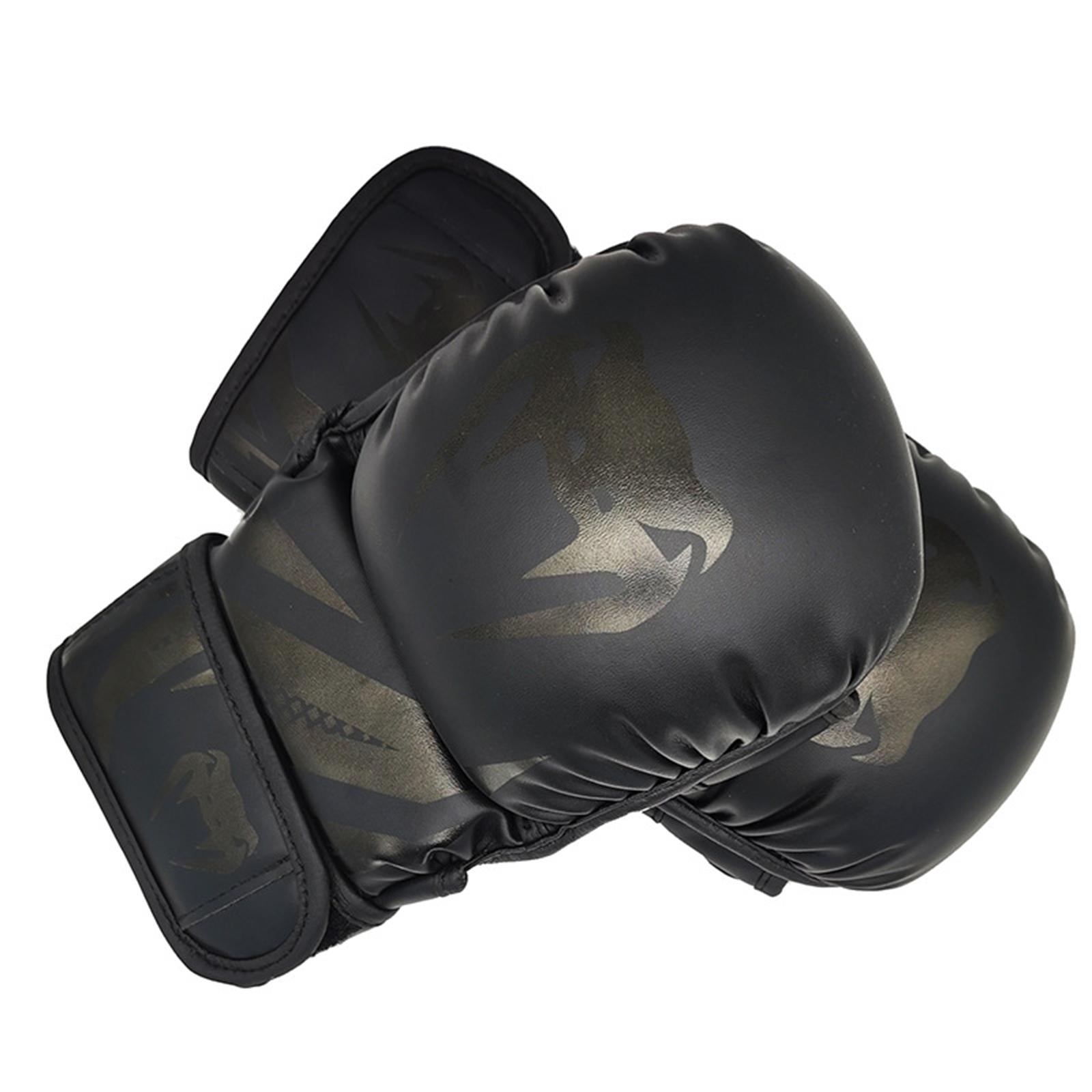 Boxing Gloves Half Finger Kickboxing Gloves for Grappling Sparring Men Women M Black