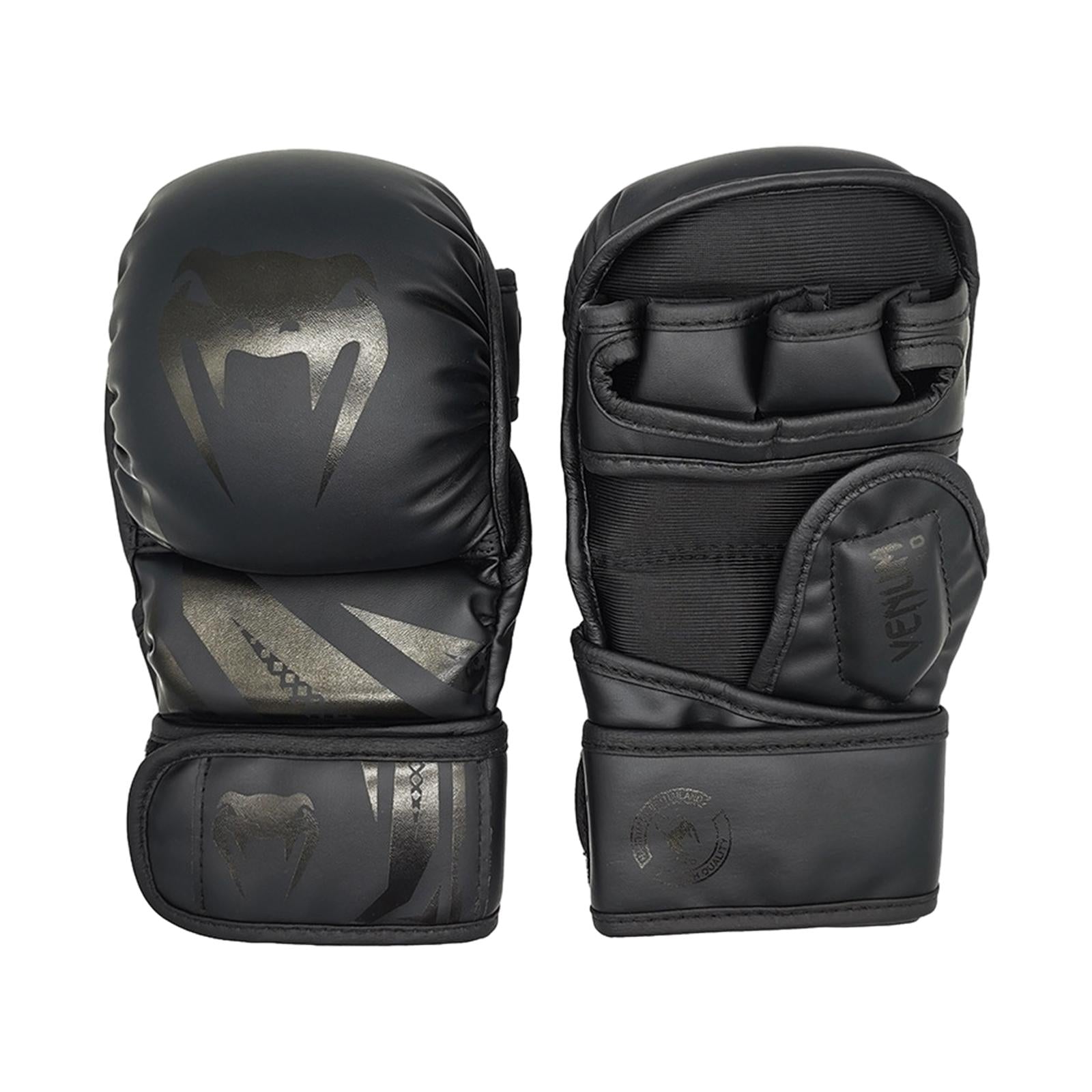 Boxing Gloves Half Finger Kickboxing Gloves for Grappling Sparring Men Women M Black