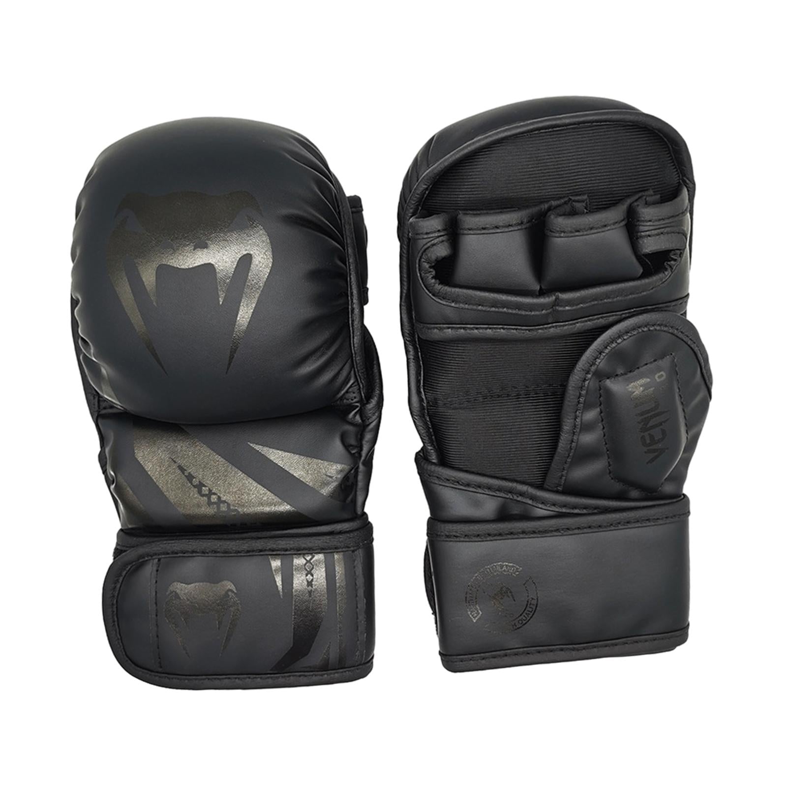 Boxing Gloves Half Finger Kickboxing Gloves for Grappling Sparring Men Women M Black